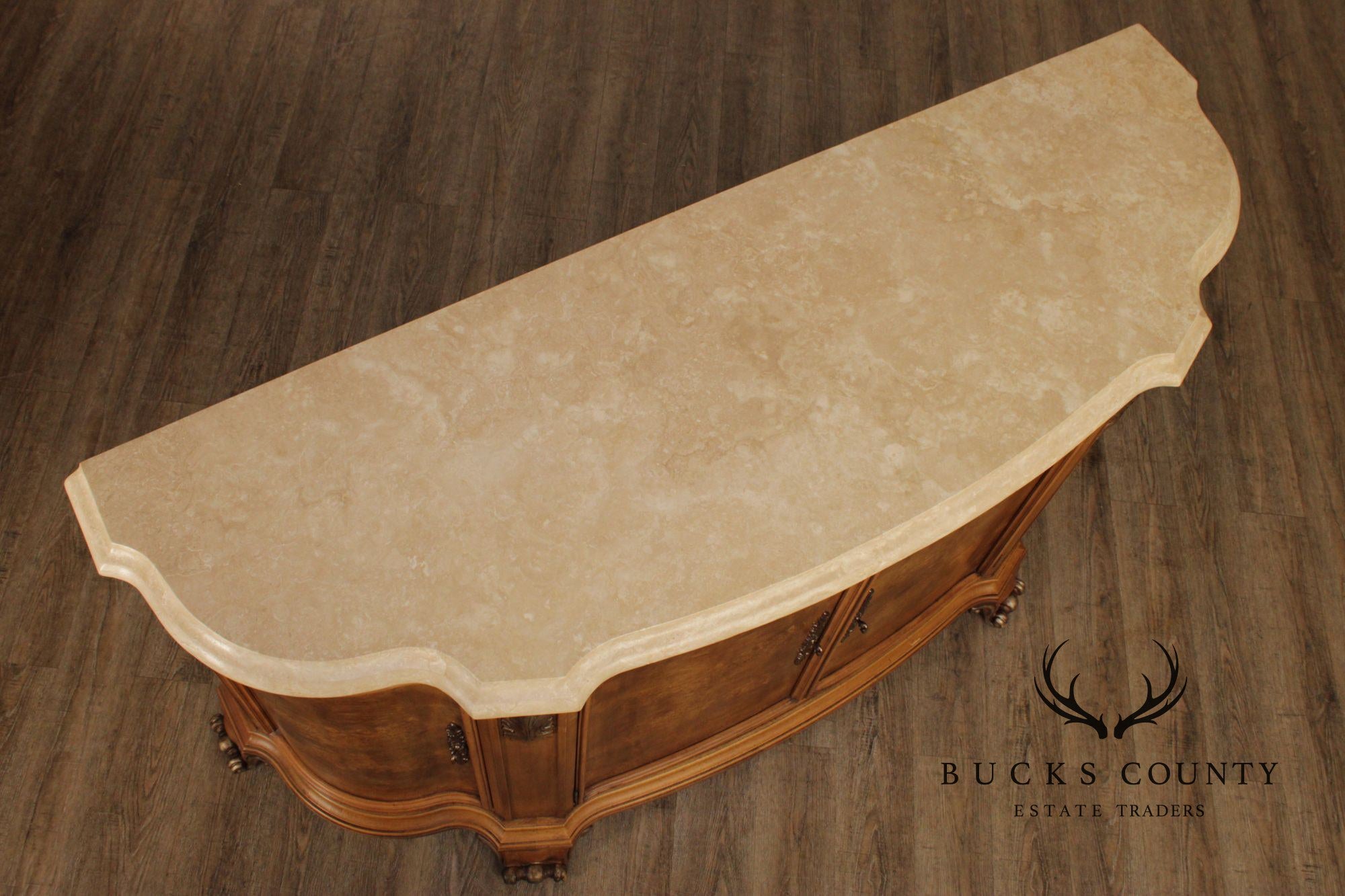 Henredon Burl Wood Marble Top Sideboard Buffet Cabinet
