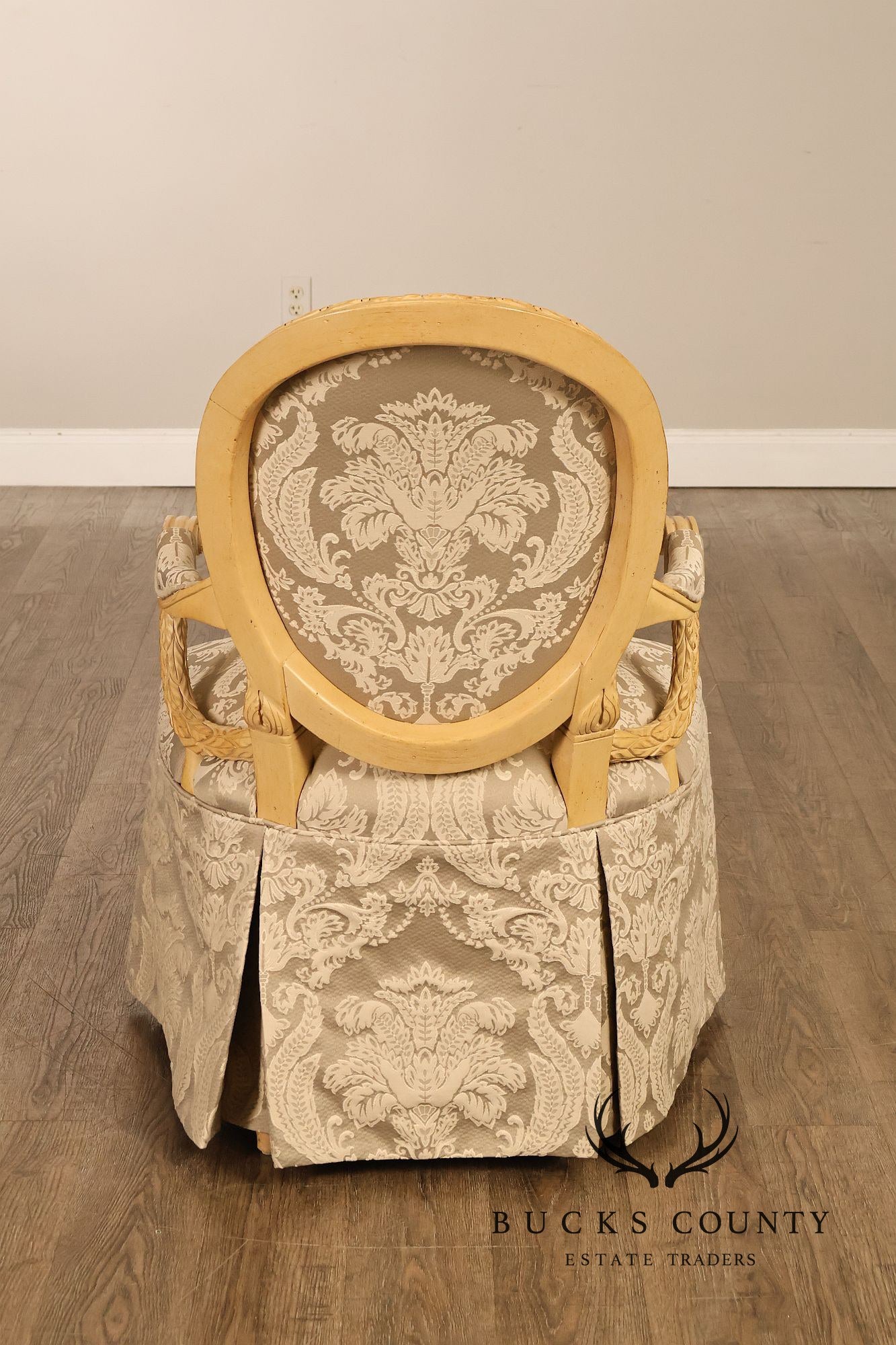 Louis XVI Style Pair Of Painted Oval Back Armchairs With Upholstered Seats