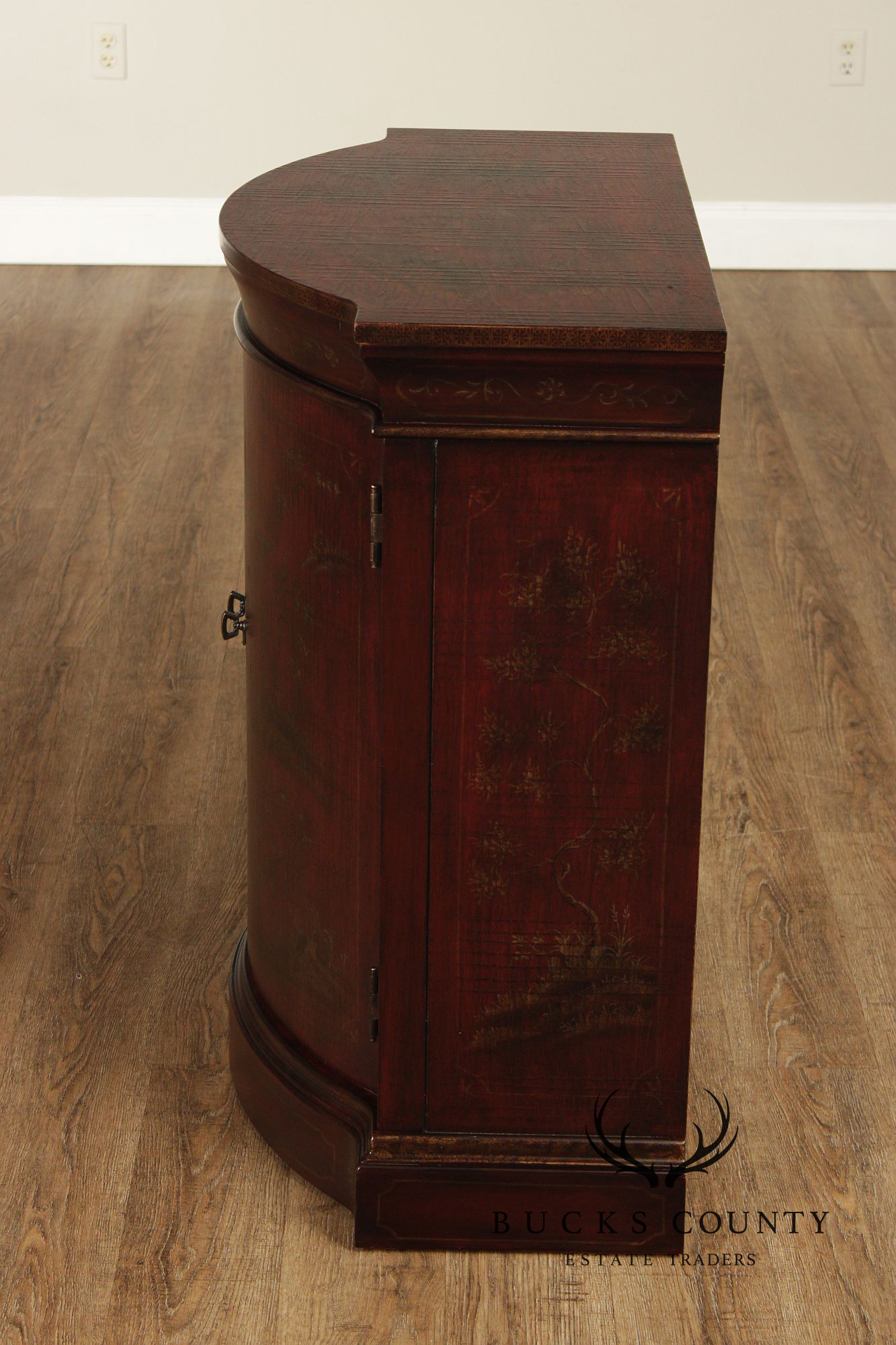Ethan Allen Chinoiserie Decorated Demilune Cabinet