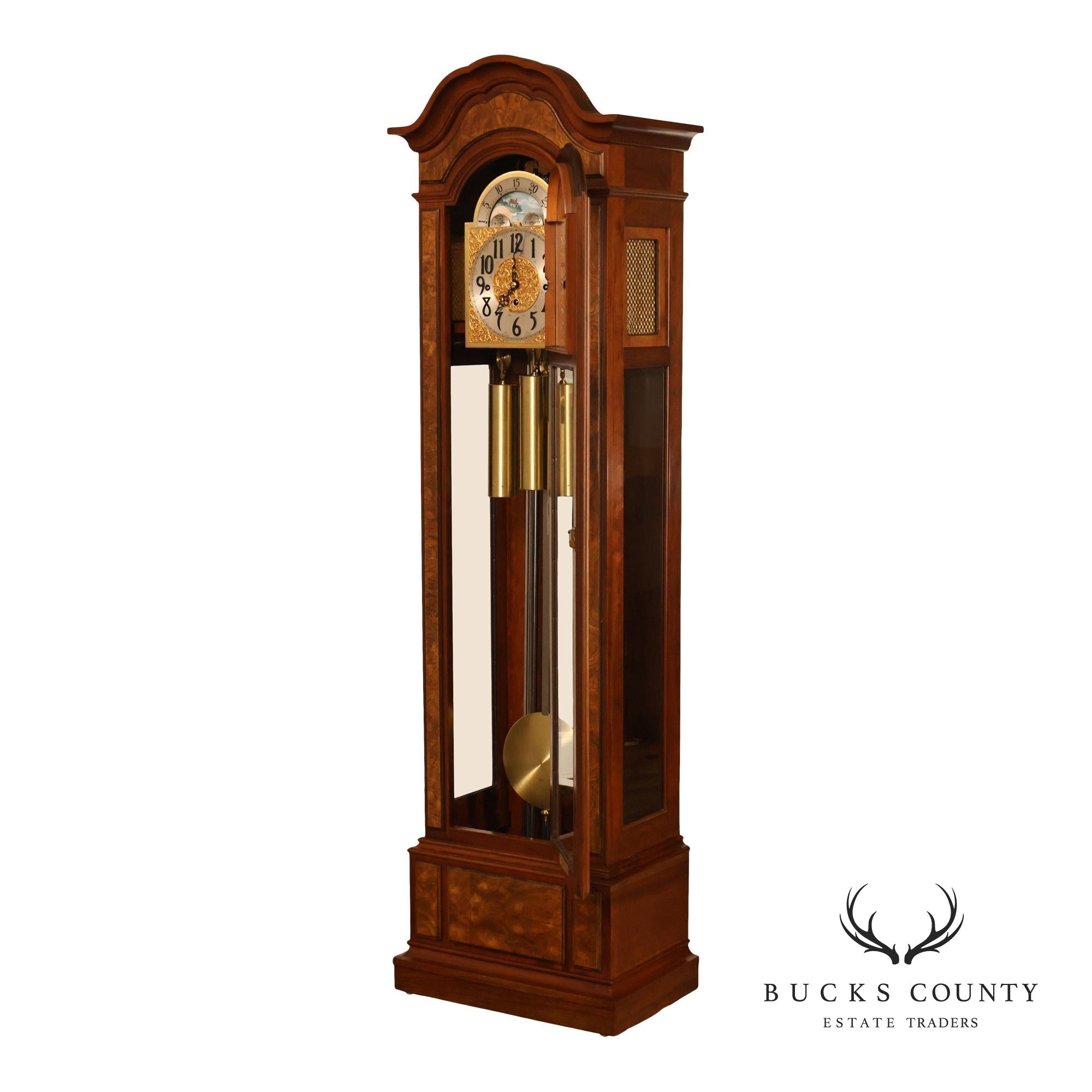 Herschede Burl Wood Five Tube Grandfather Clock