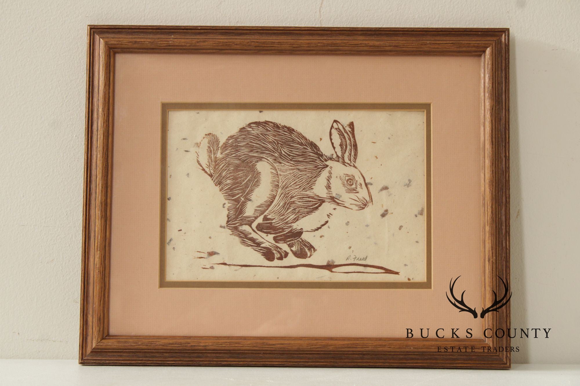 R. Freed Framed Linocut, Running Hare