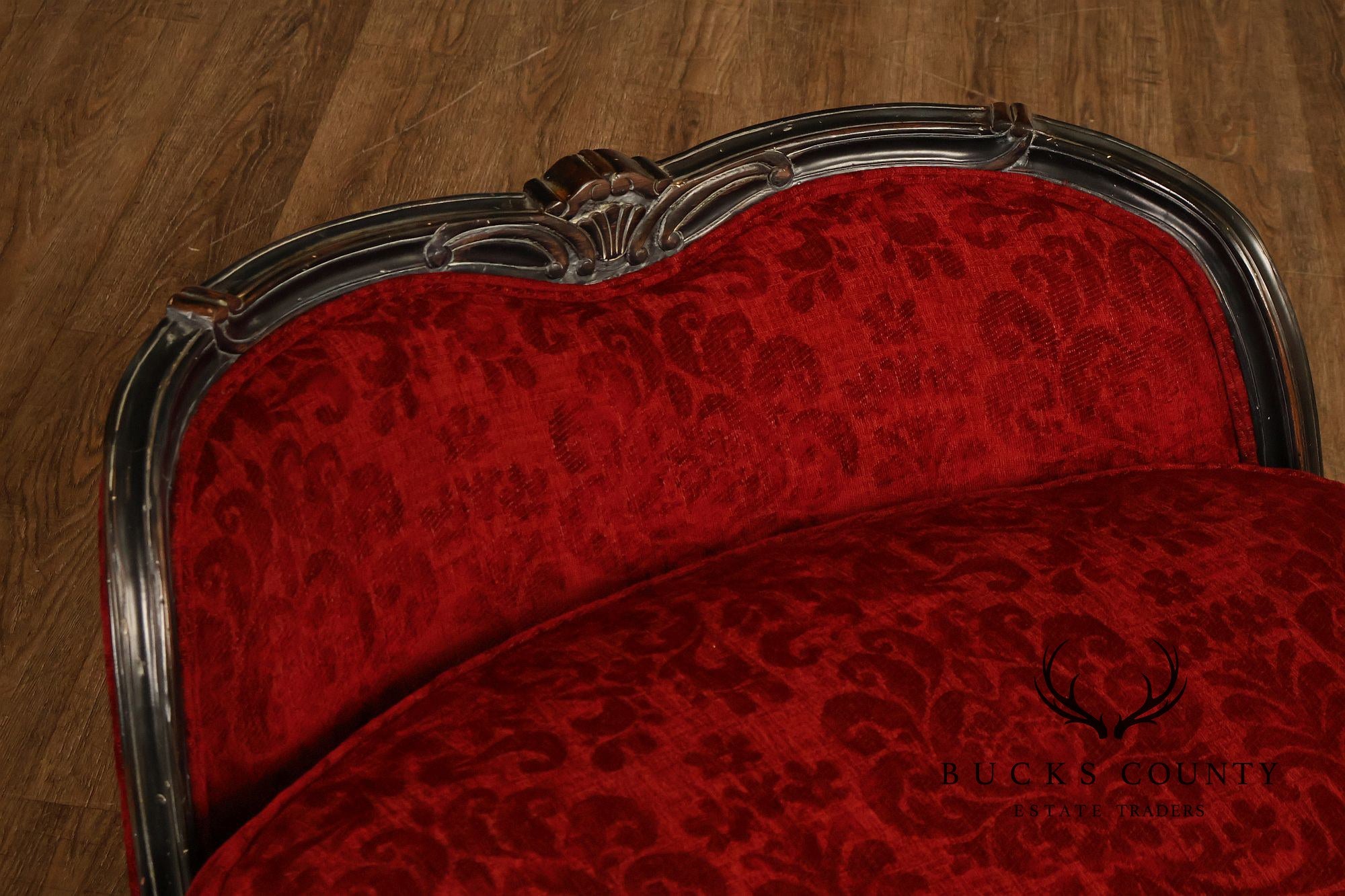 Henredon Louis XV Style Pair Of Red Upholstered Bergère Lounge Chairs