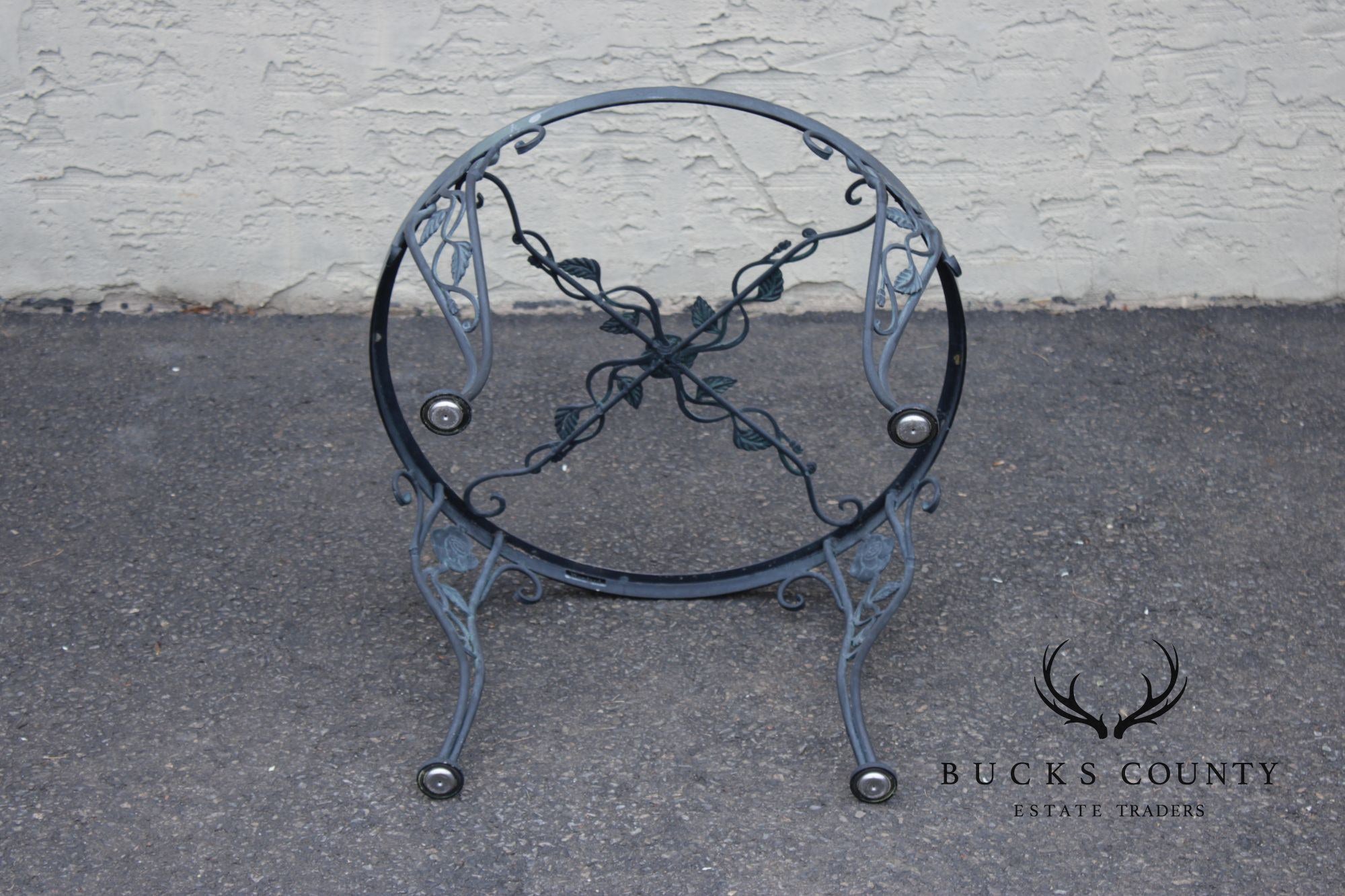 Woodard 'Chantilly Rose' Glass Top Wrought Iron Patio Side Table