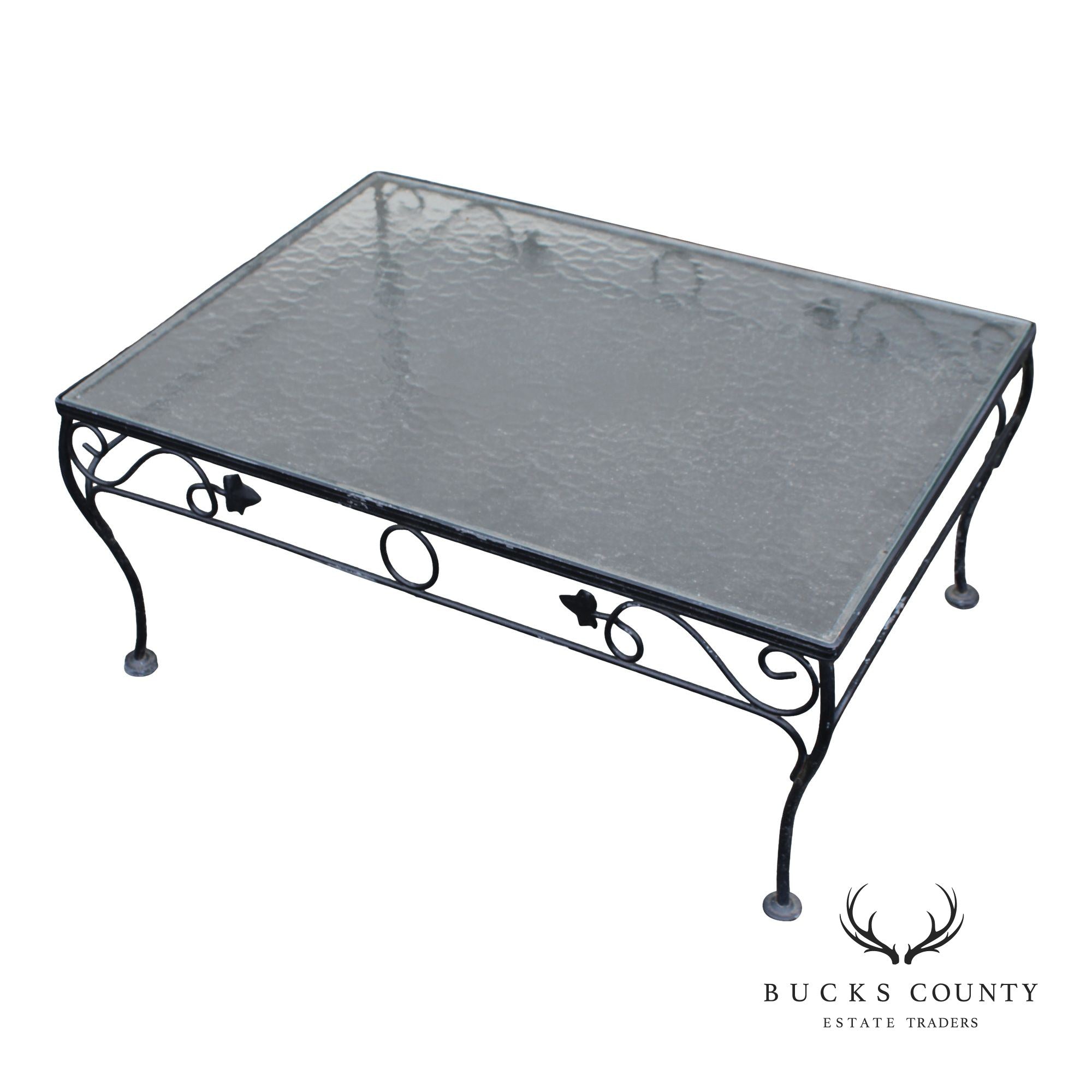 Woodard Vintage Wrought Iron Glass Top Outdoor Coffee Table