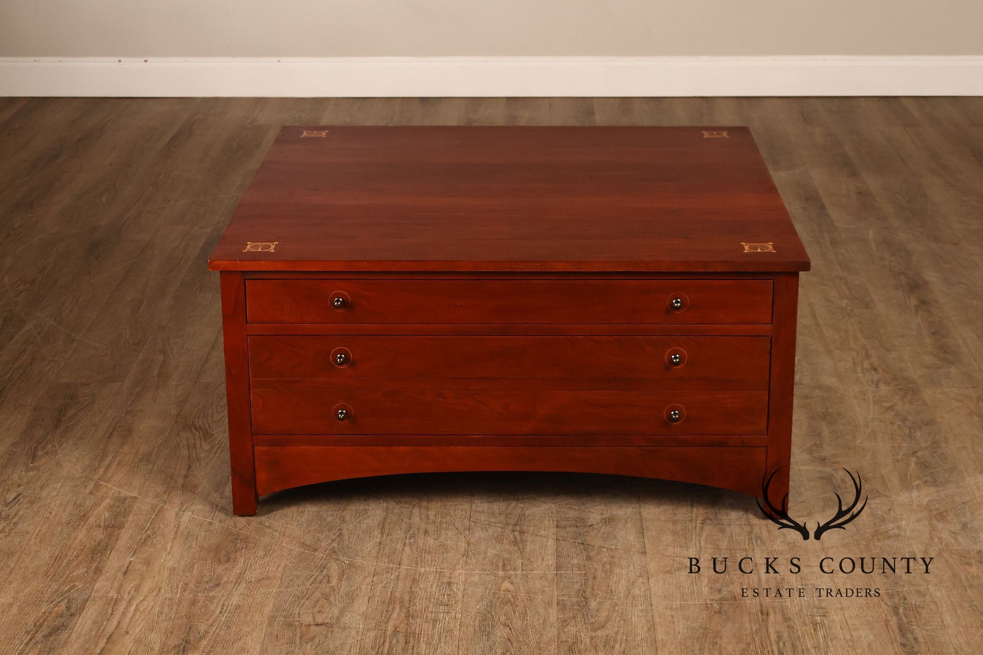 Stickley Harvey Ellis Square Cherry Storage Cocktail Table