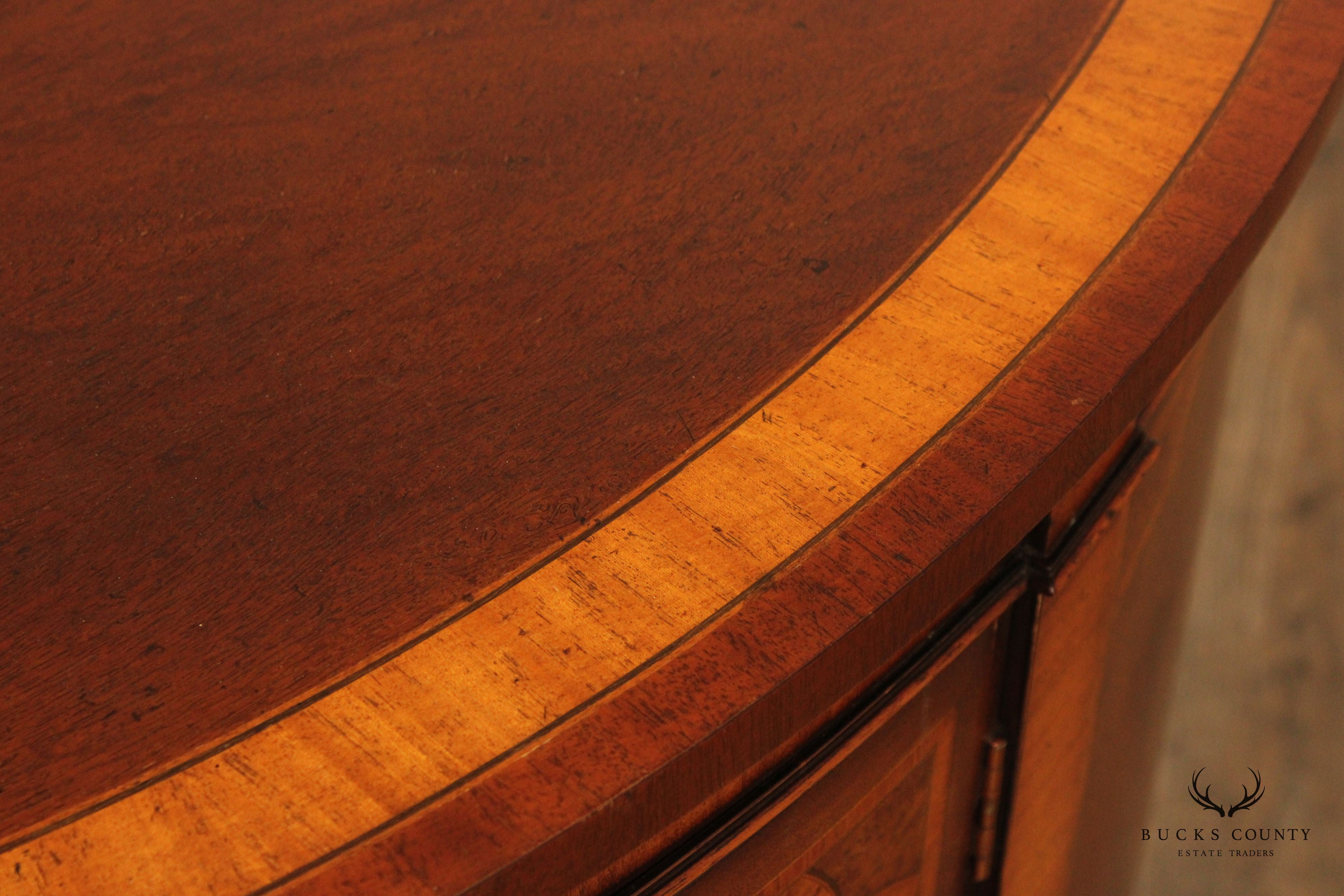 Regency Style Inlaid Walnut Demilune Cabinet Commode