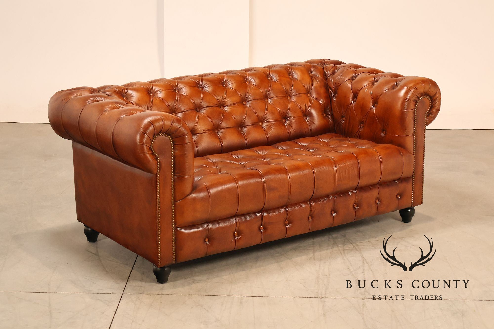Chesterfield Style Brown Leather Sofa