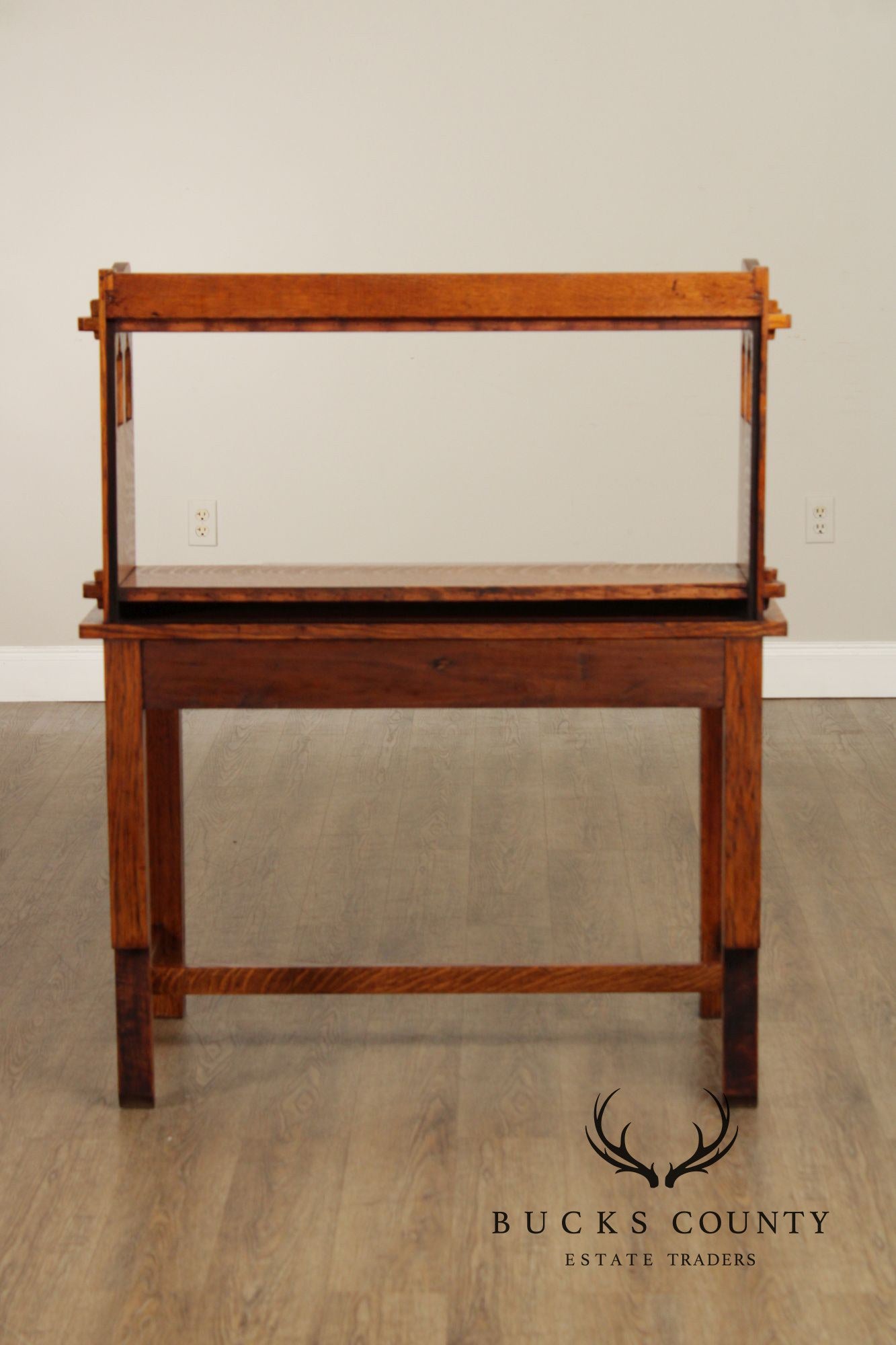 Antique Mission Oak Writing Desk With Bookcase Top