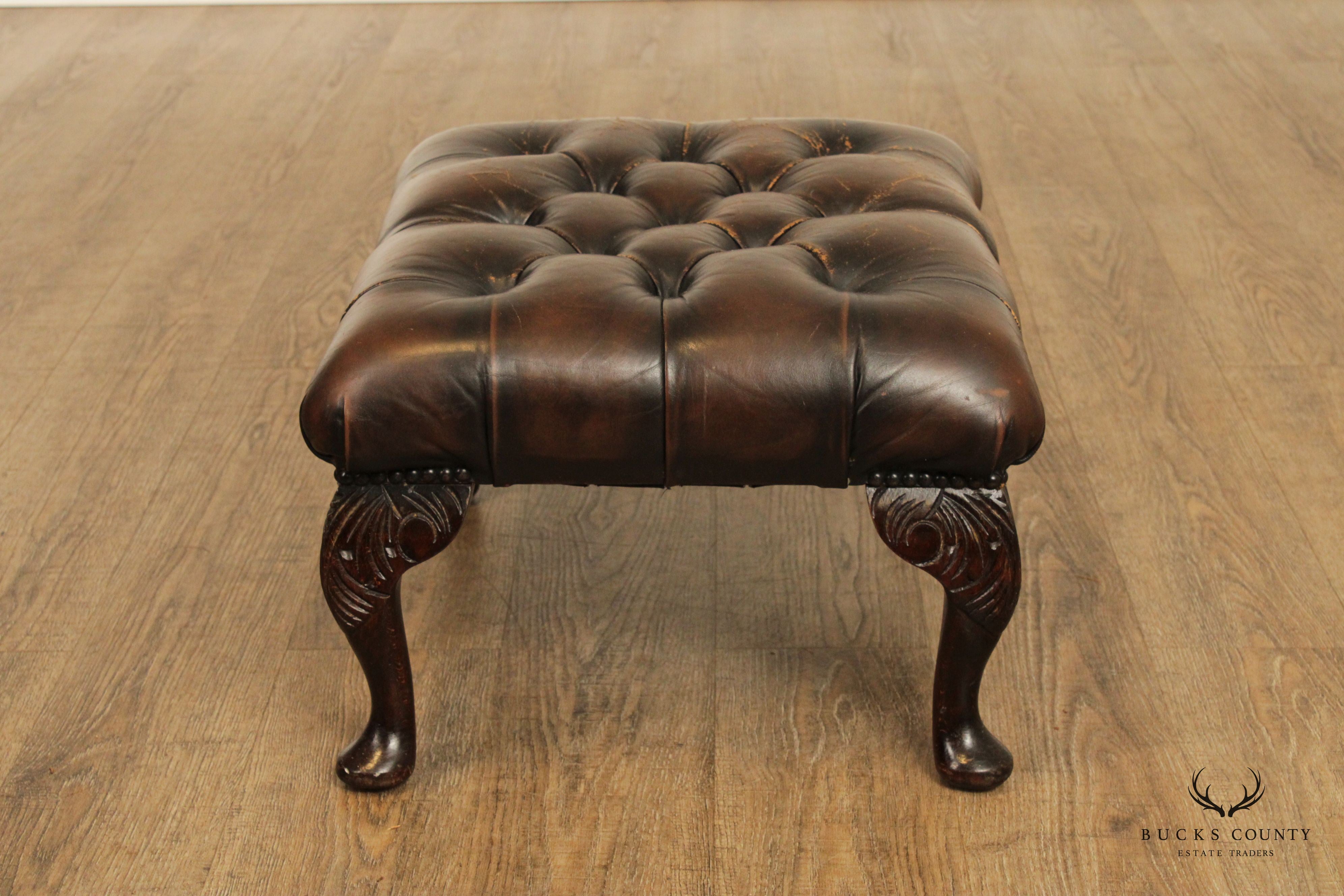 Georgian Style Vintage Tufted Leather Foot Stool