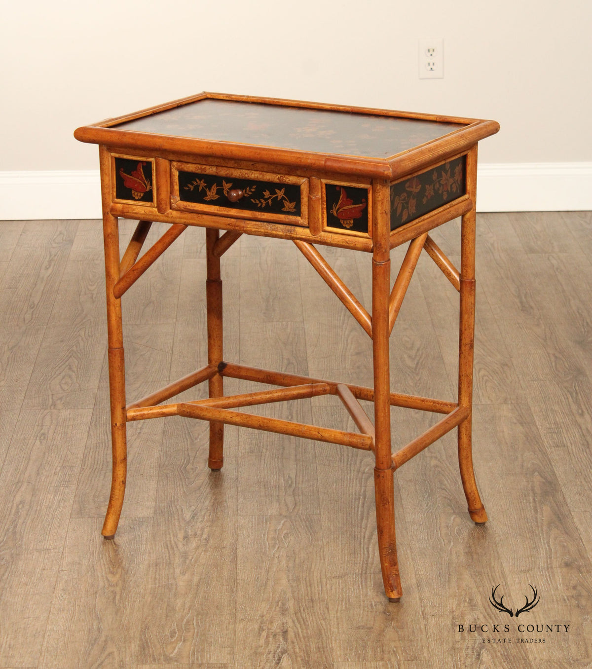 Chinoiserie Rattan Side Table