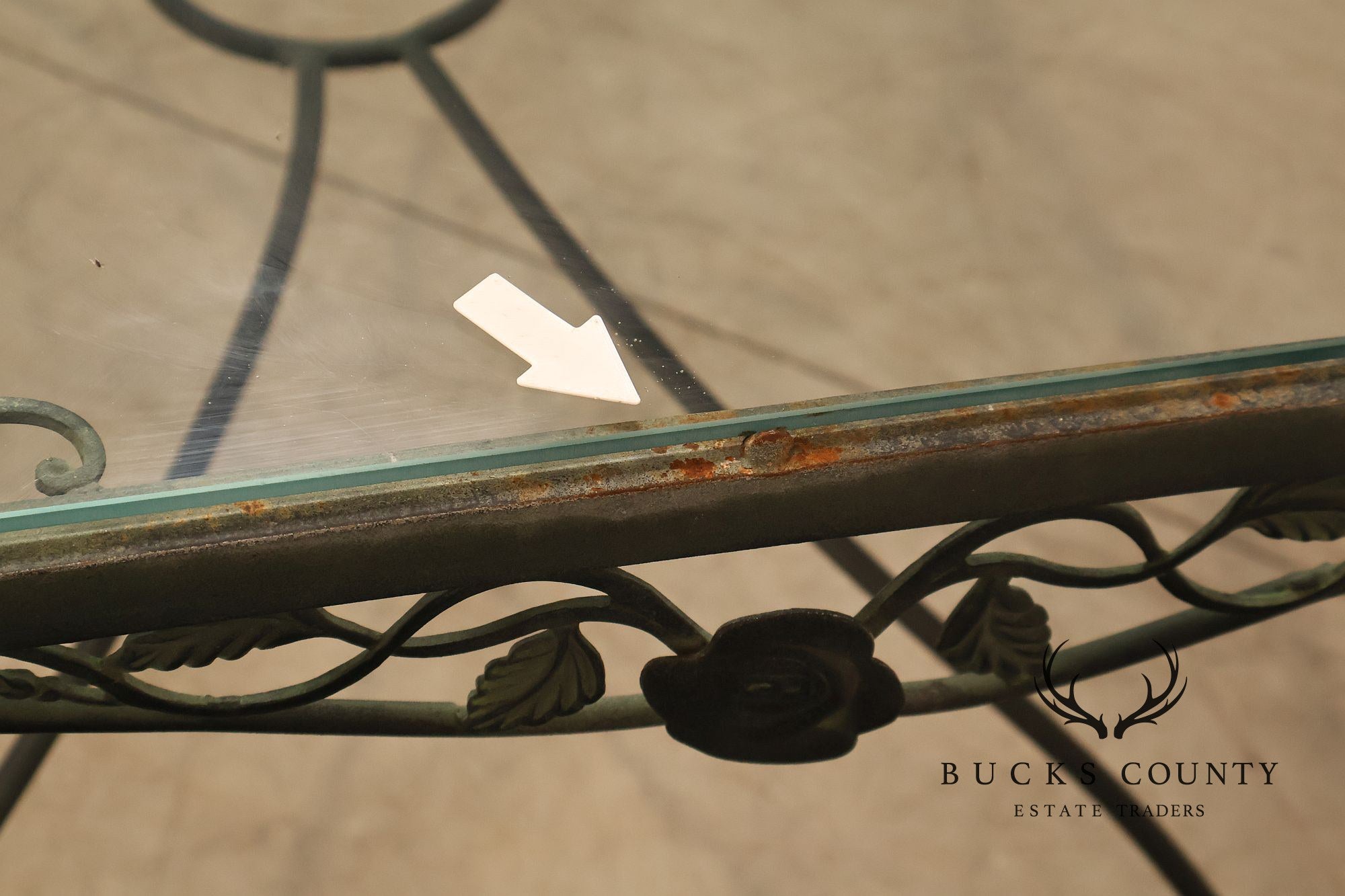 Vintage Glass Top Wrought Iron Patio Table