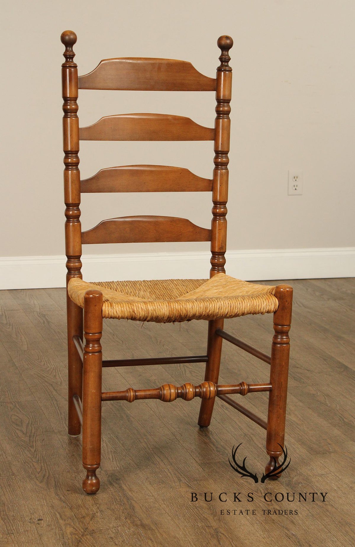 L. Hitchcock Early American Style Set of Four Rush Seat Dining Chairs