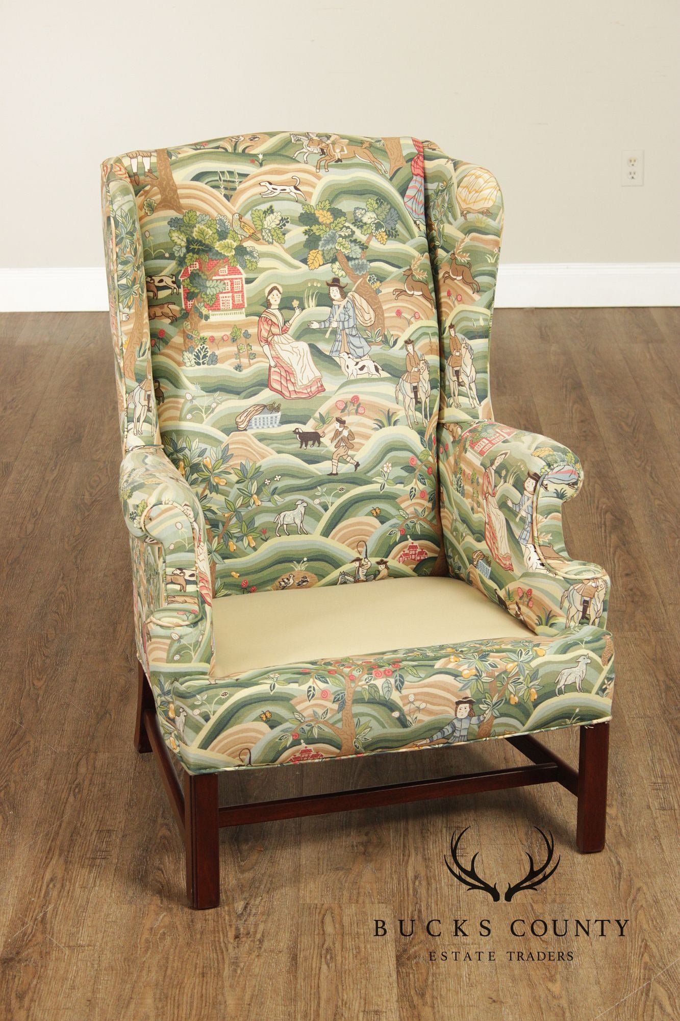 Chippendale Style Pair of Mahogany Wingback Chairs