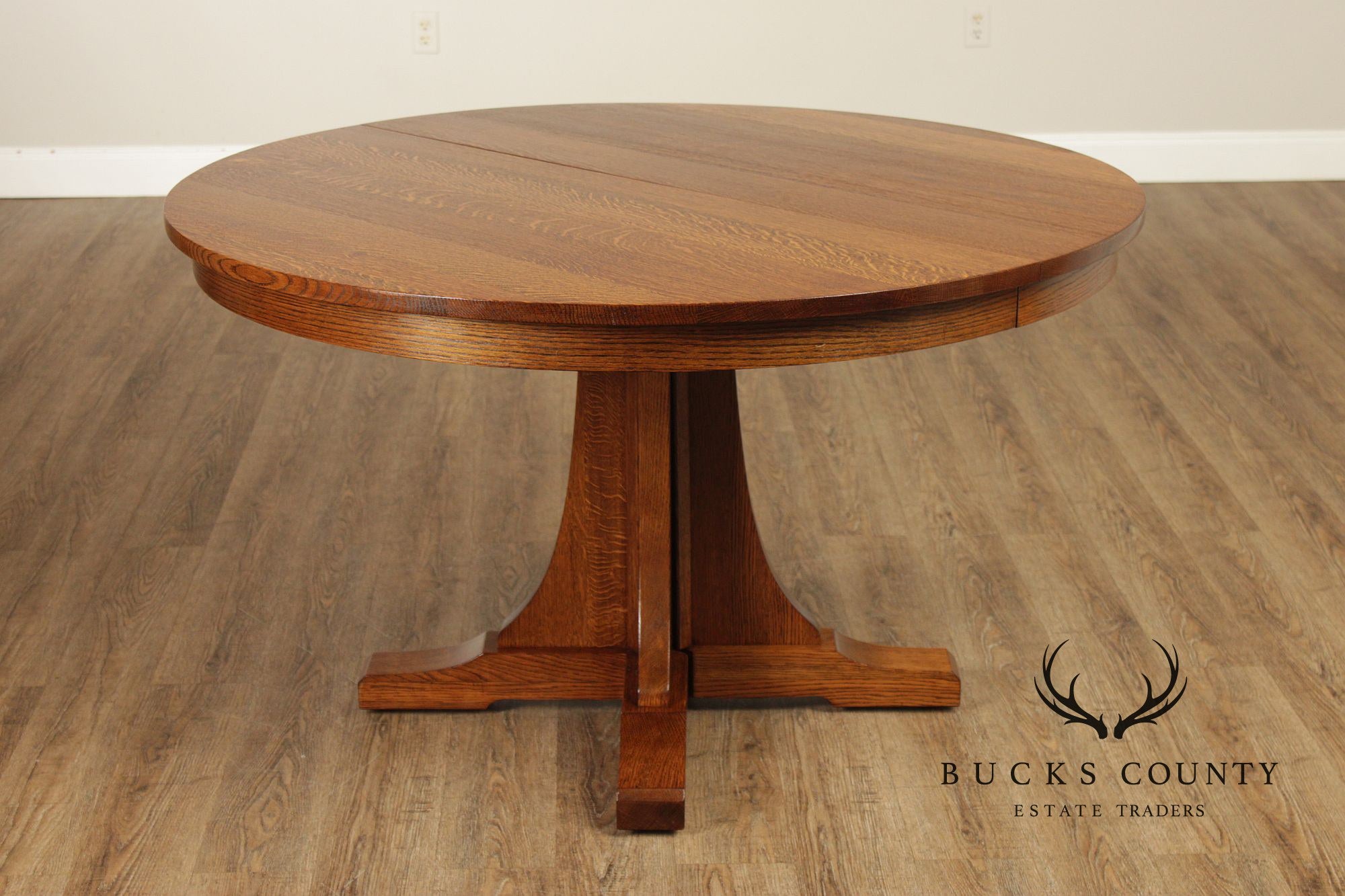 Stickley Mission Collection Round Oak Expandable Dining Table