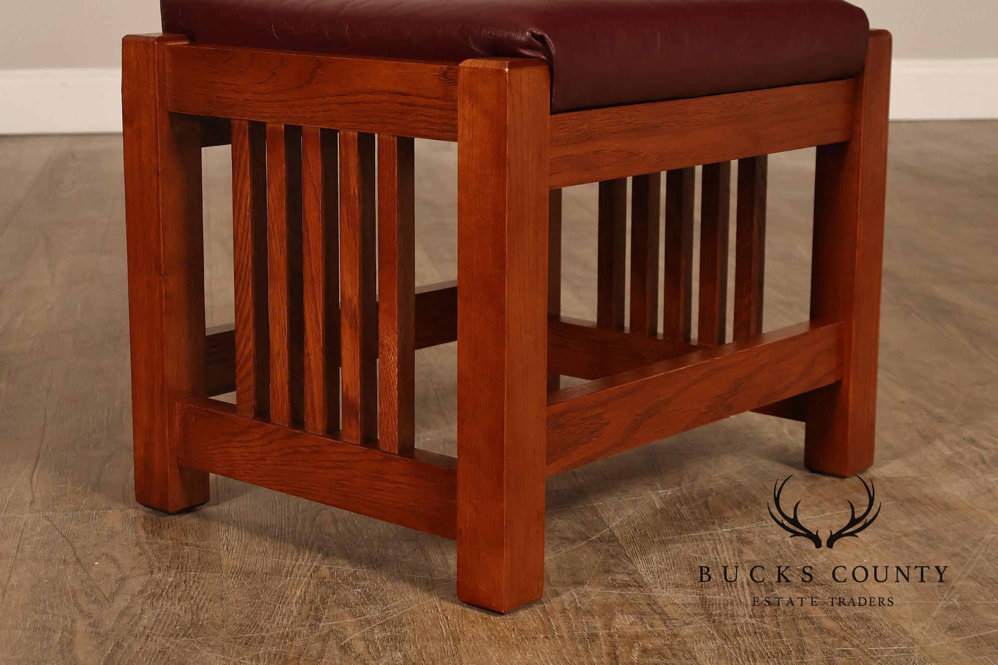 Bassett Furniture Mission Style Oak and Leather Foot Stool