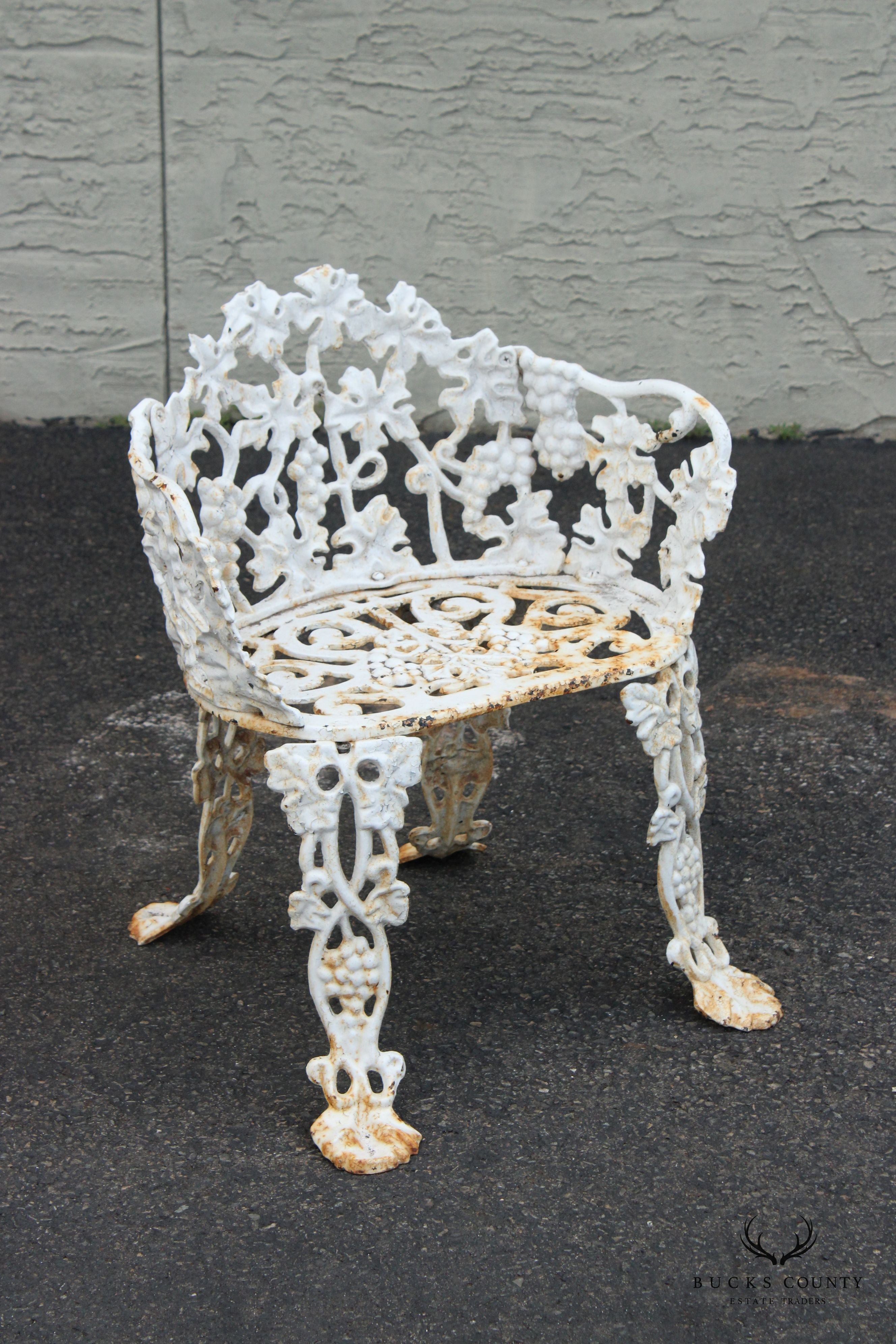 Victorian Style Pair Cast Iron Grapevine Leaves Garden Chairs