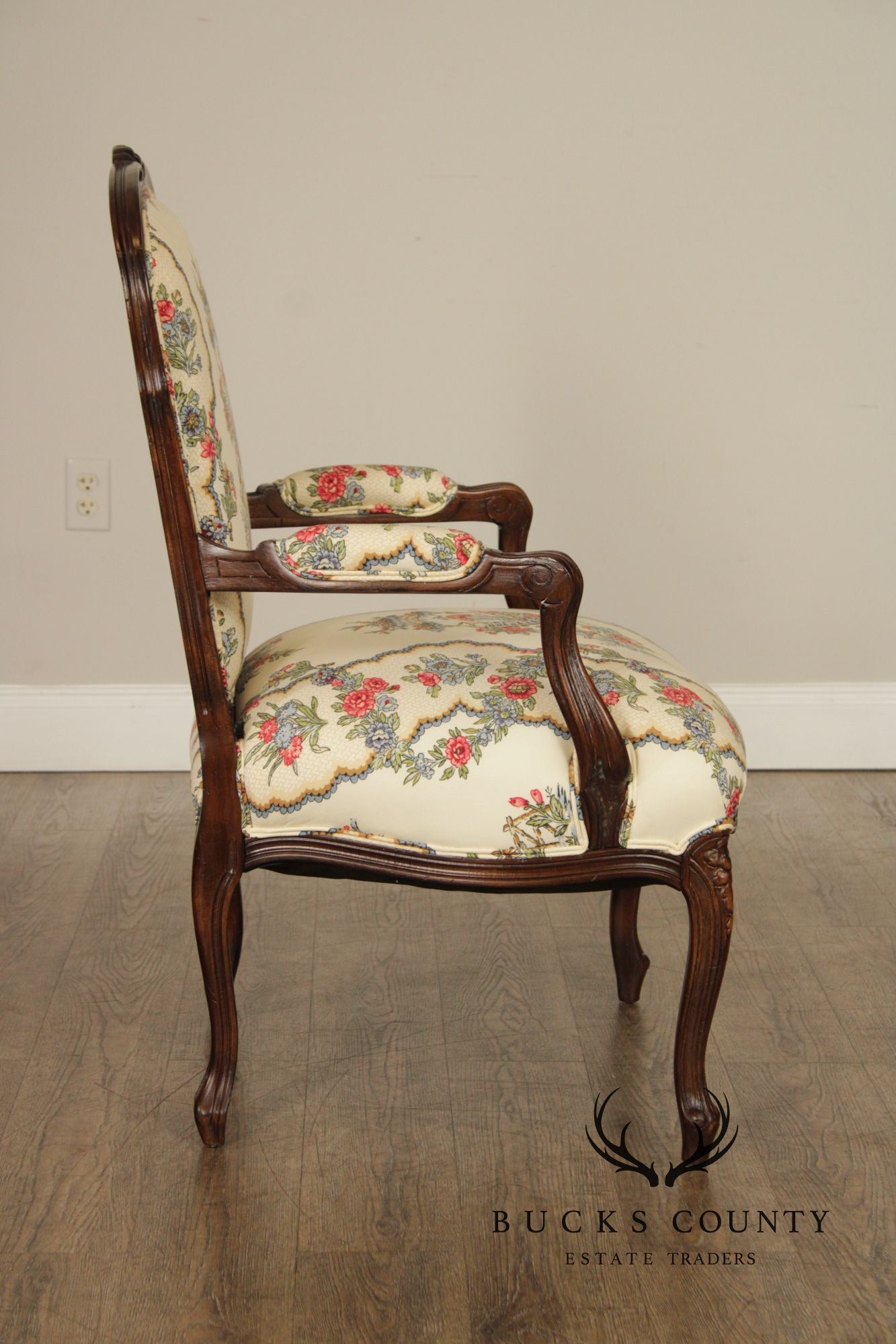 French Louis XV Style Mahogany Fauteuil Armchair