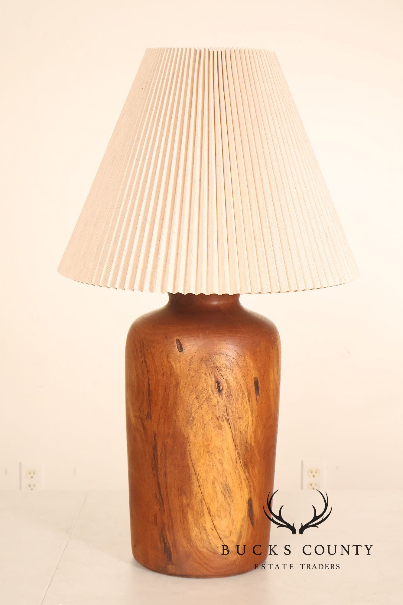 Organic Modern Mid Century Modern Pair of Turned Wood Table Lamps