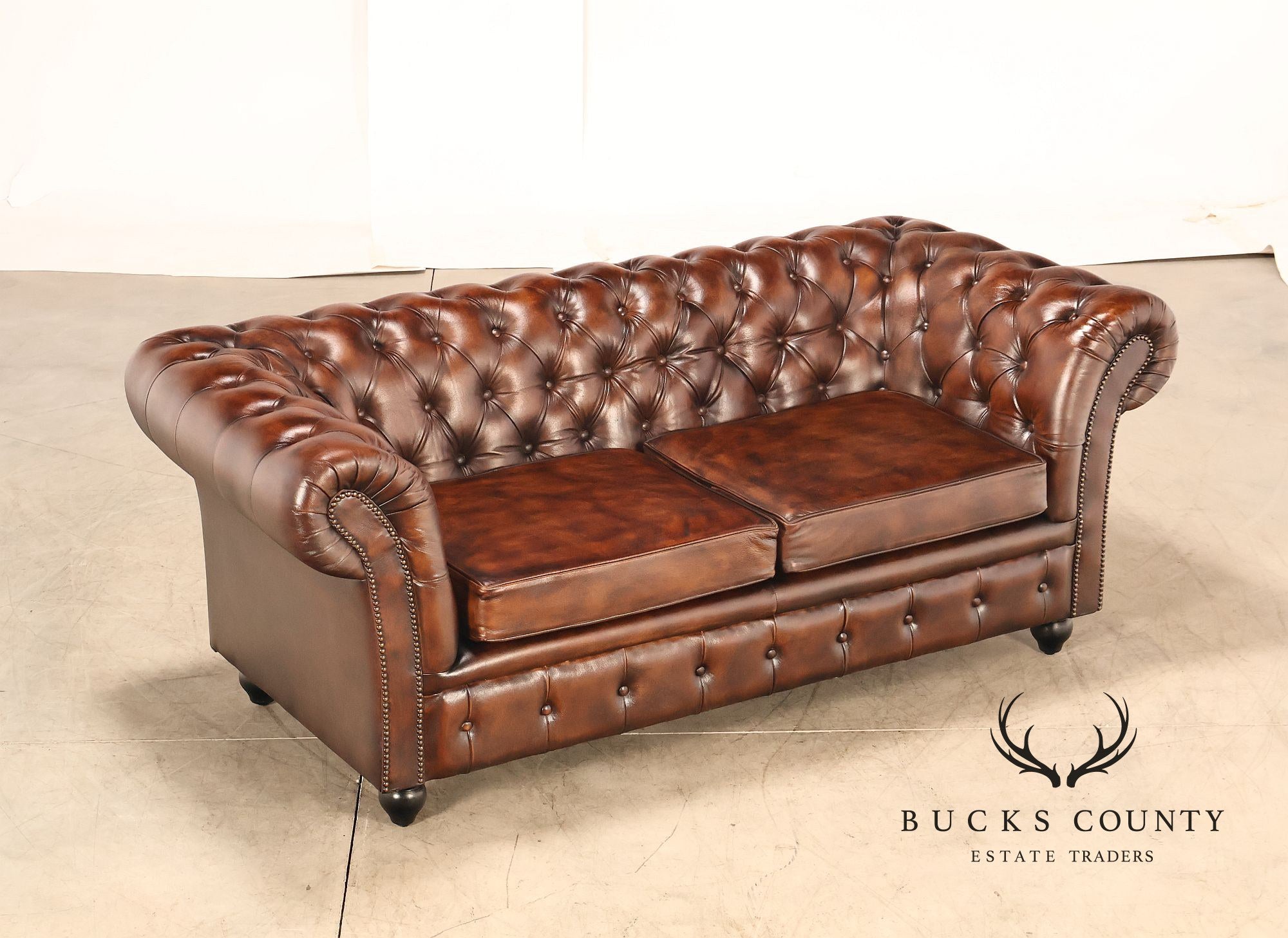 Chesterfield Style Brown Leather Sofa