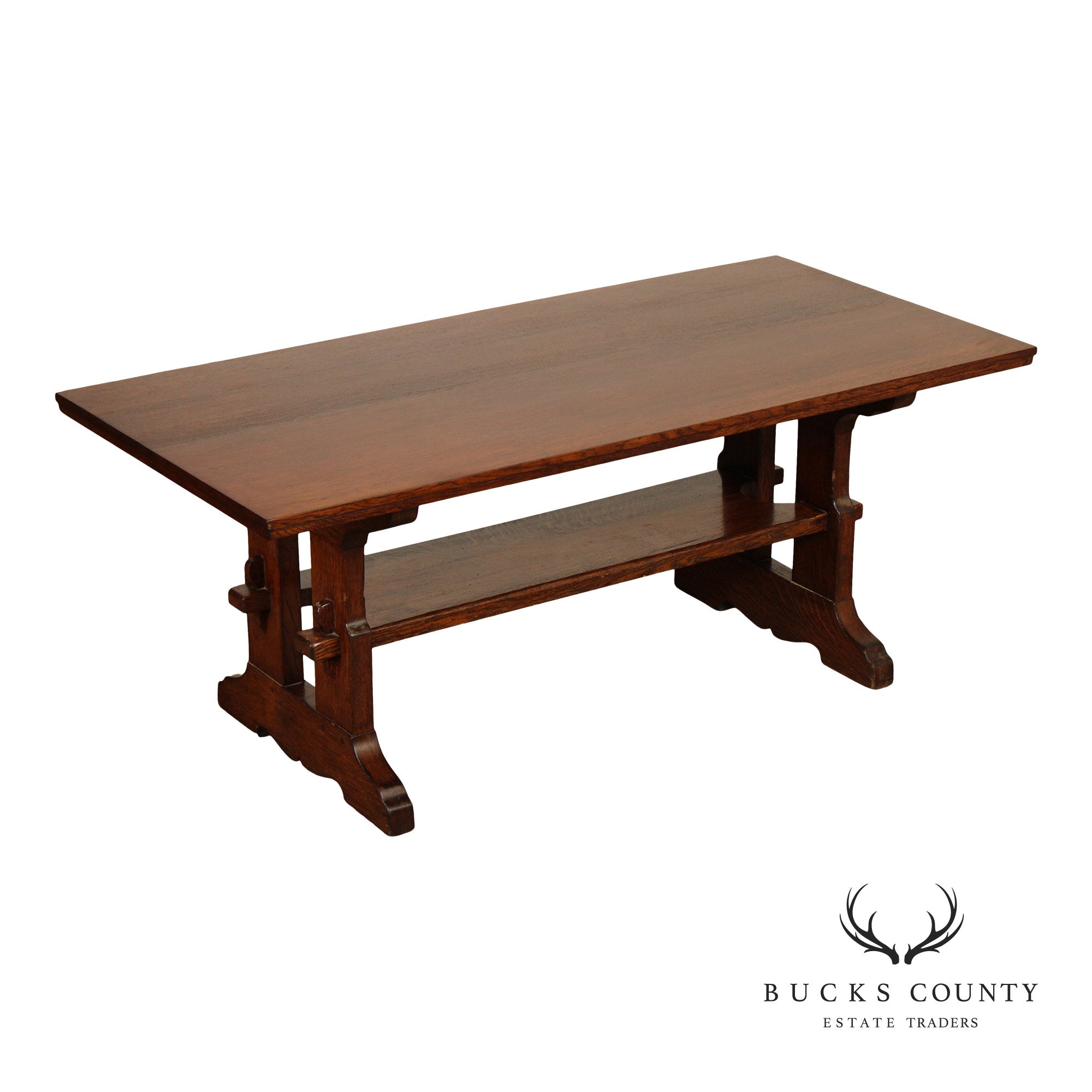L. & J. G. Stickley Antique Mission Oak Large Trestle Table