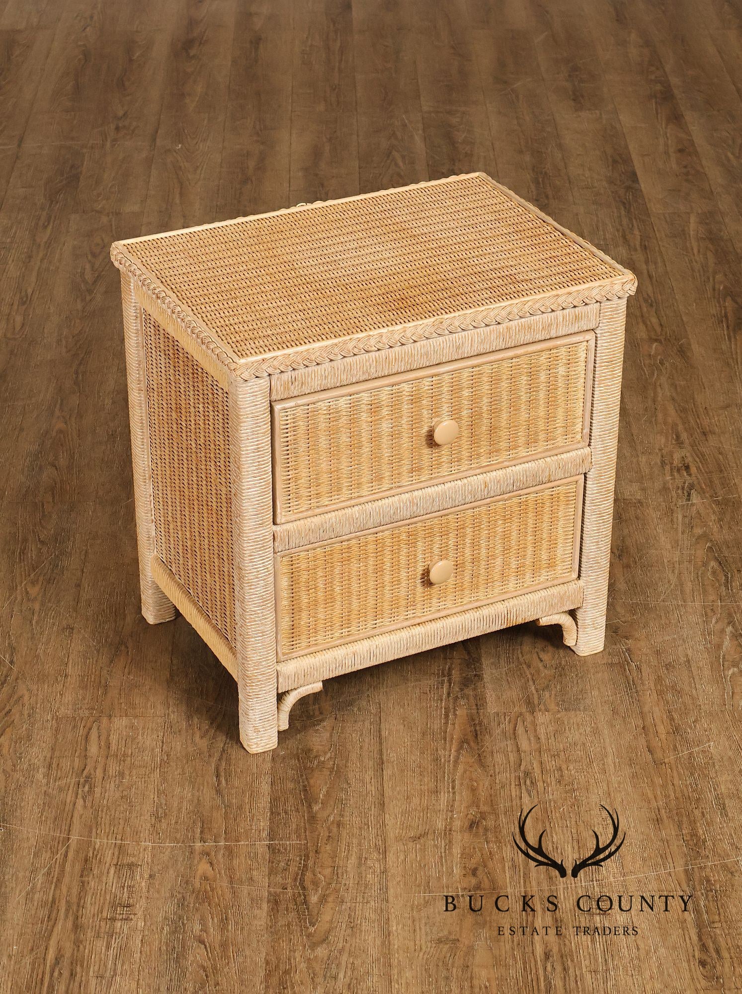 Lexington Henry Link Vintage Pair of Wicker two Drawer Nightstands