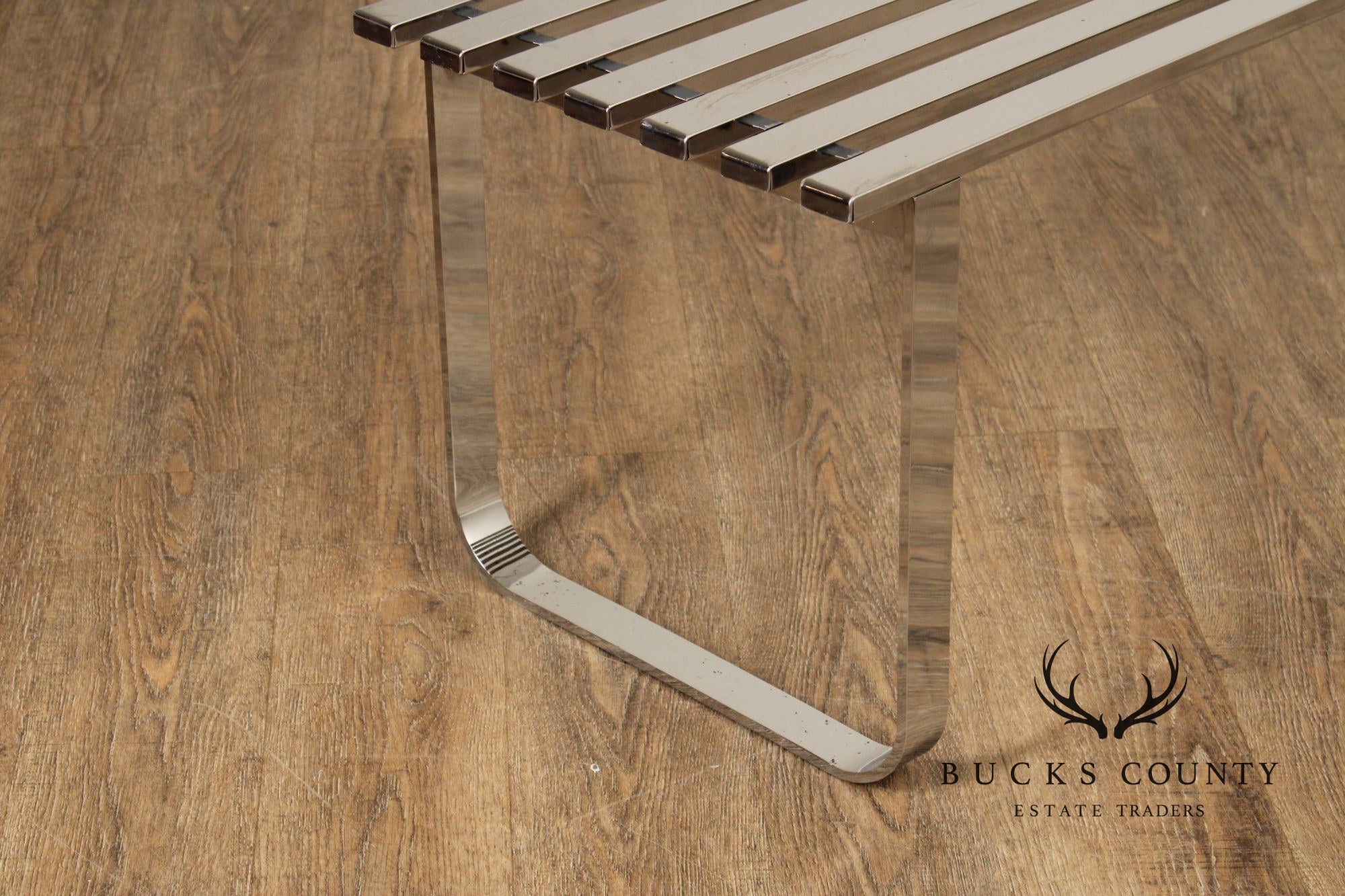Design Institute of America Modern Slatted Chrome Bench