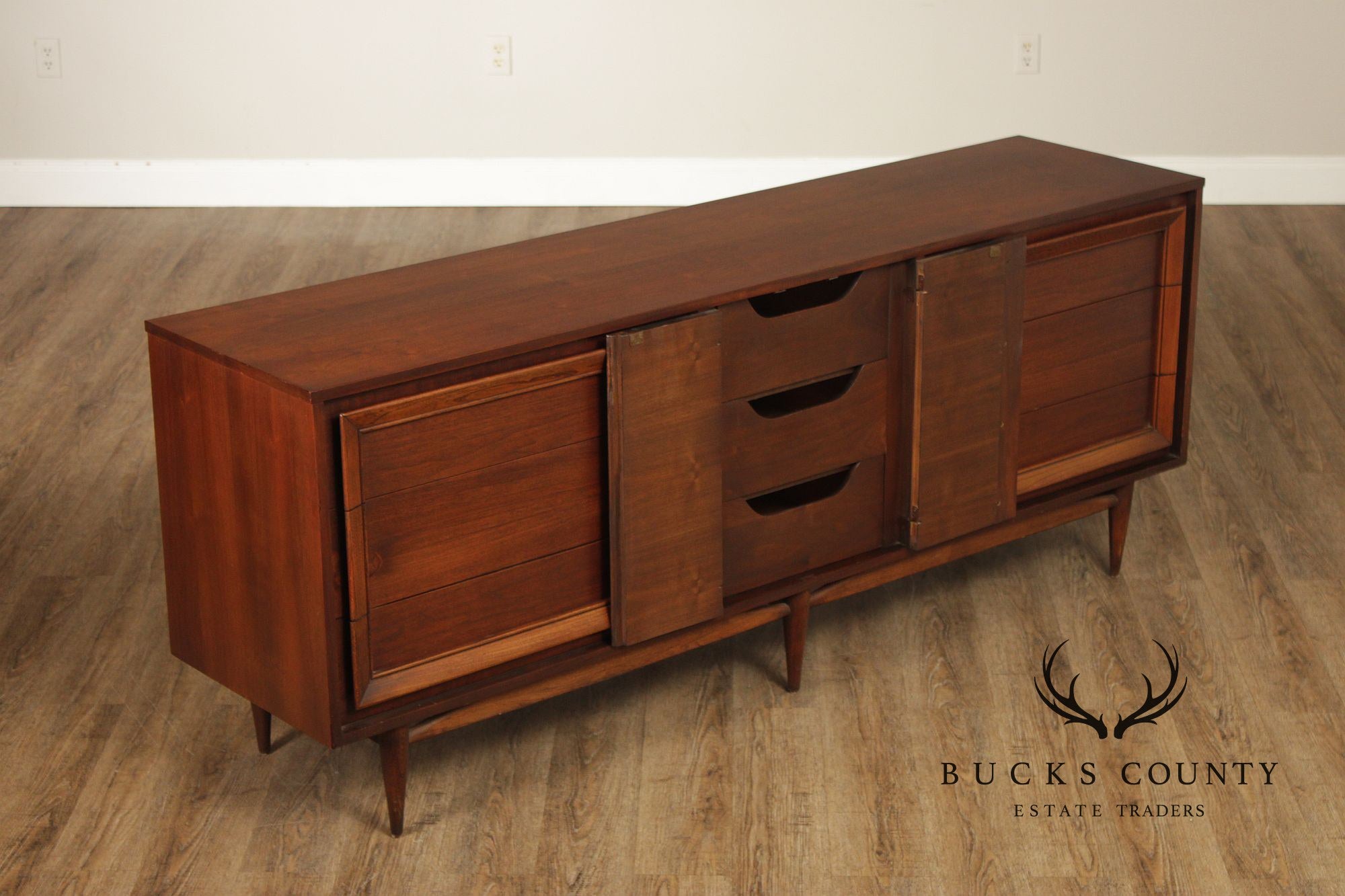 Basic Witz Mid Century Modern Walnut Triple Chest