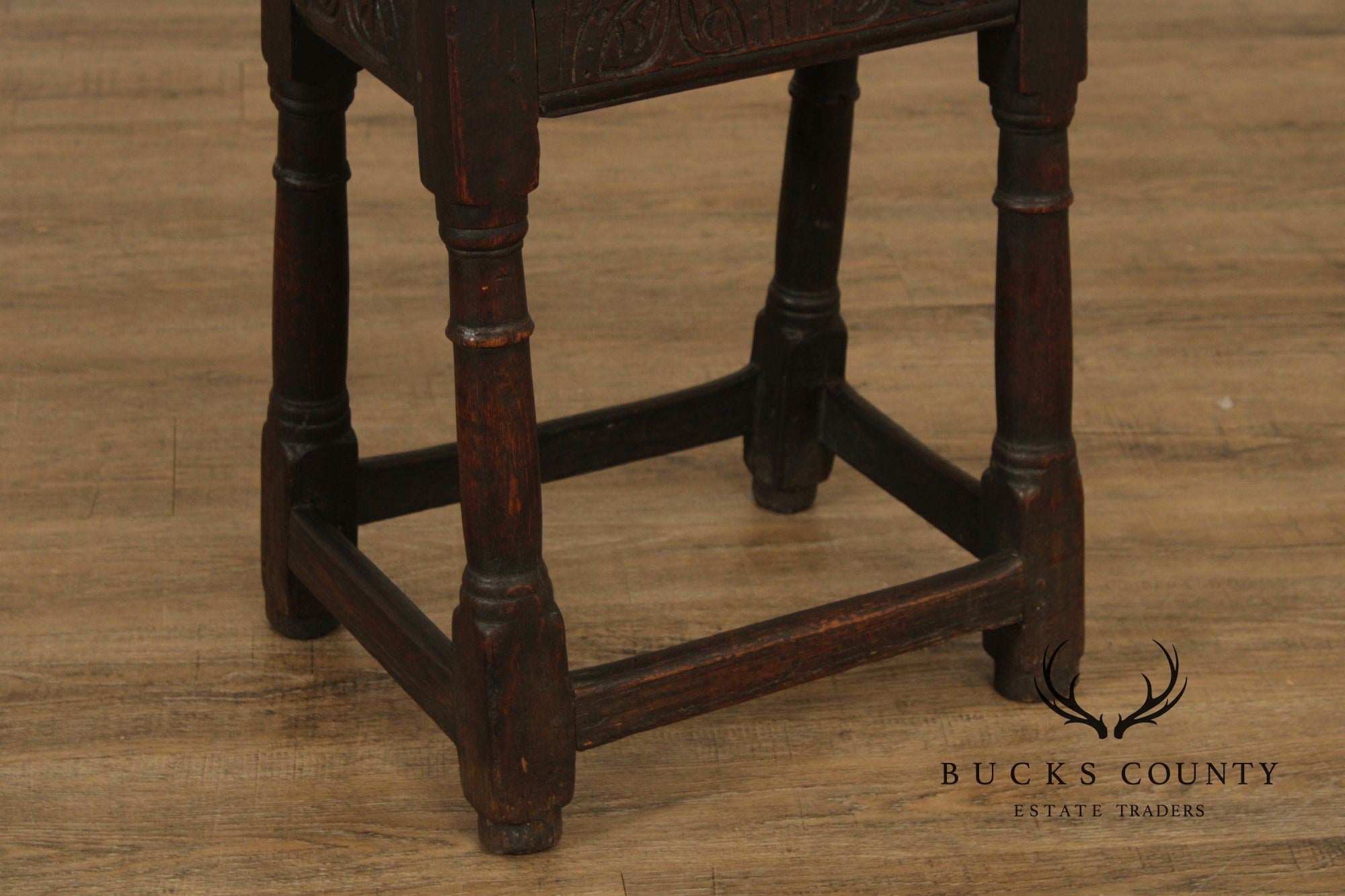 Antique English Carved Oak Joint Stool