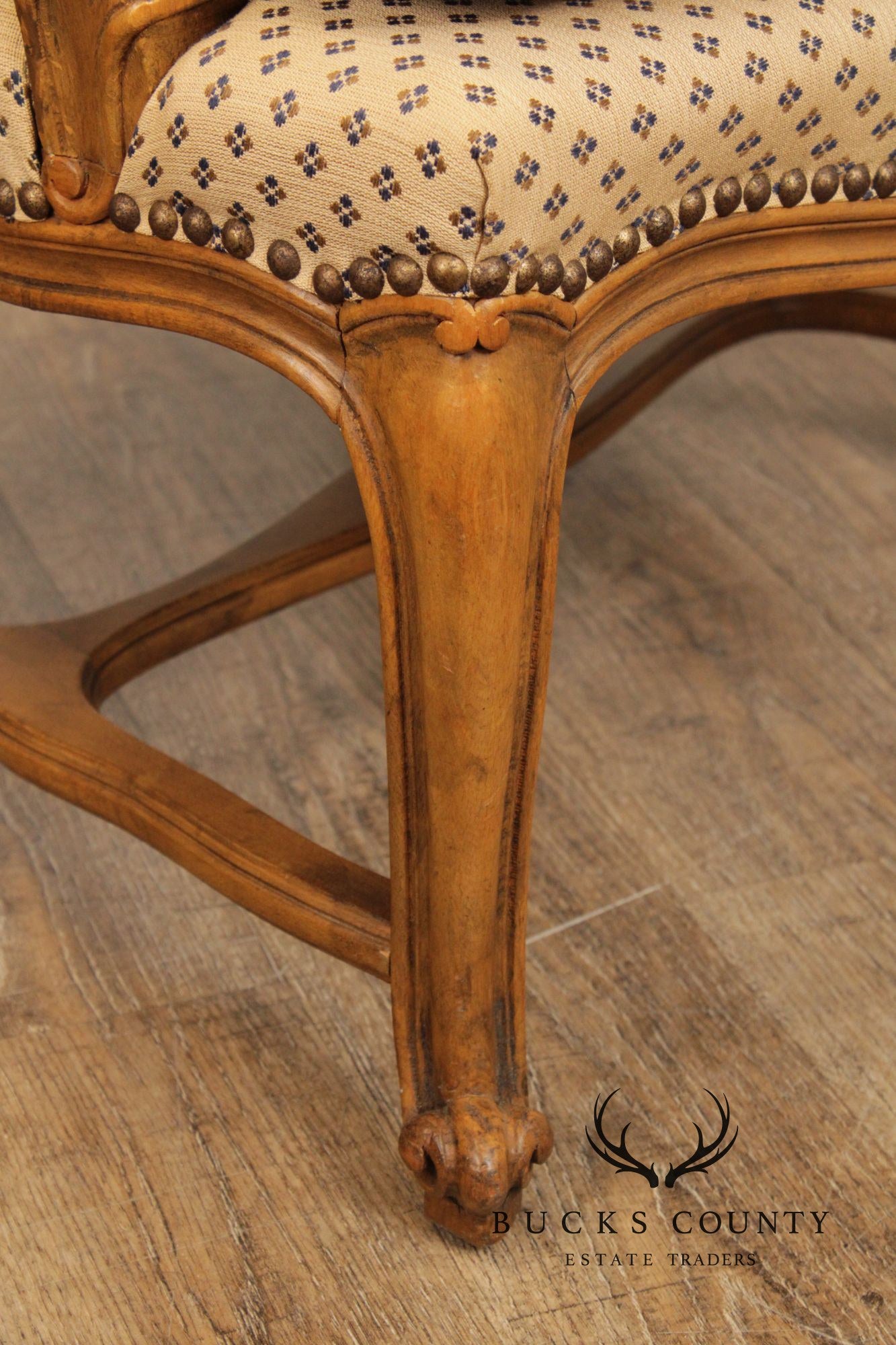 French Provincial Style Carved Frame Fauteuil Armchair