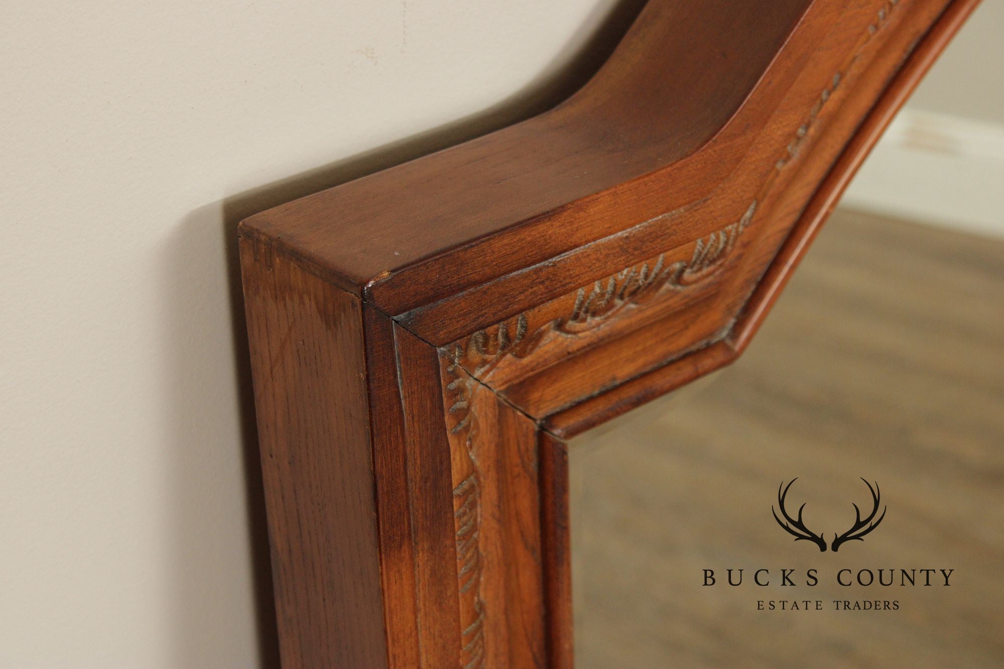 Tuscan Style Carved Oak Frame Arched Wall Mirror
