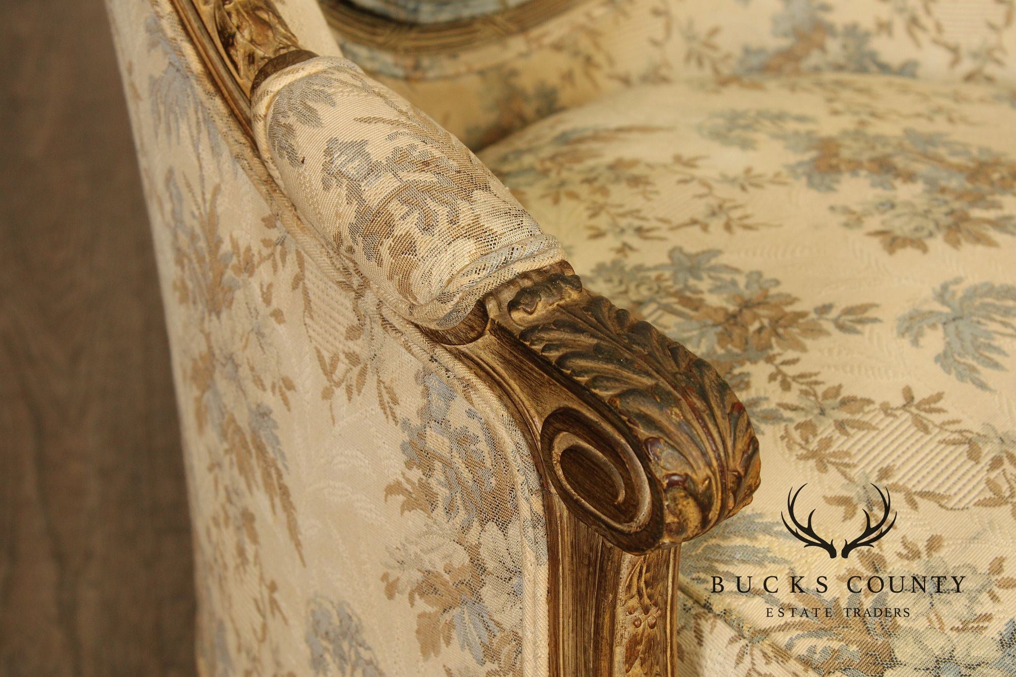Antique French Louis XVI Style Giltwood Bergère Chair