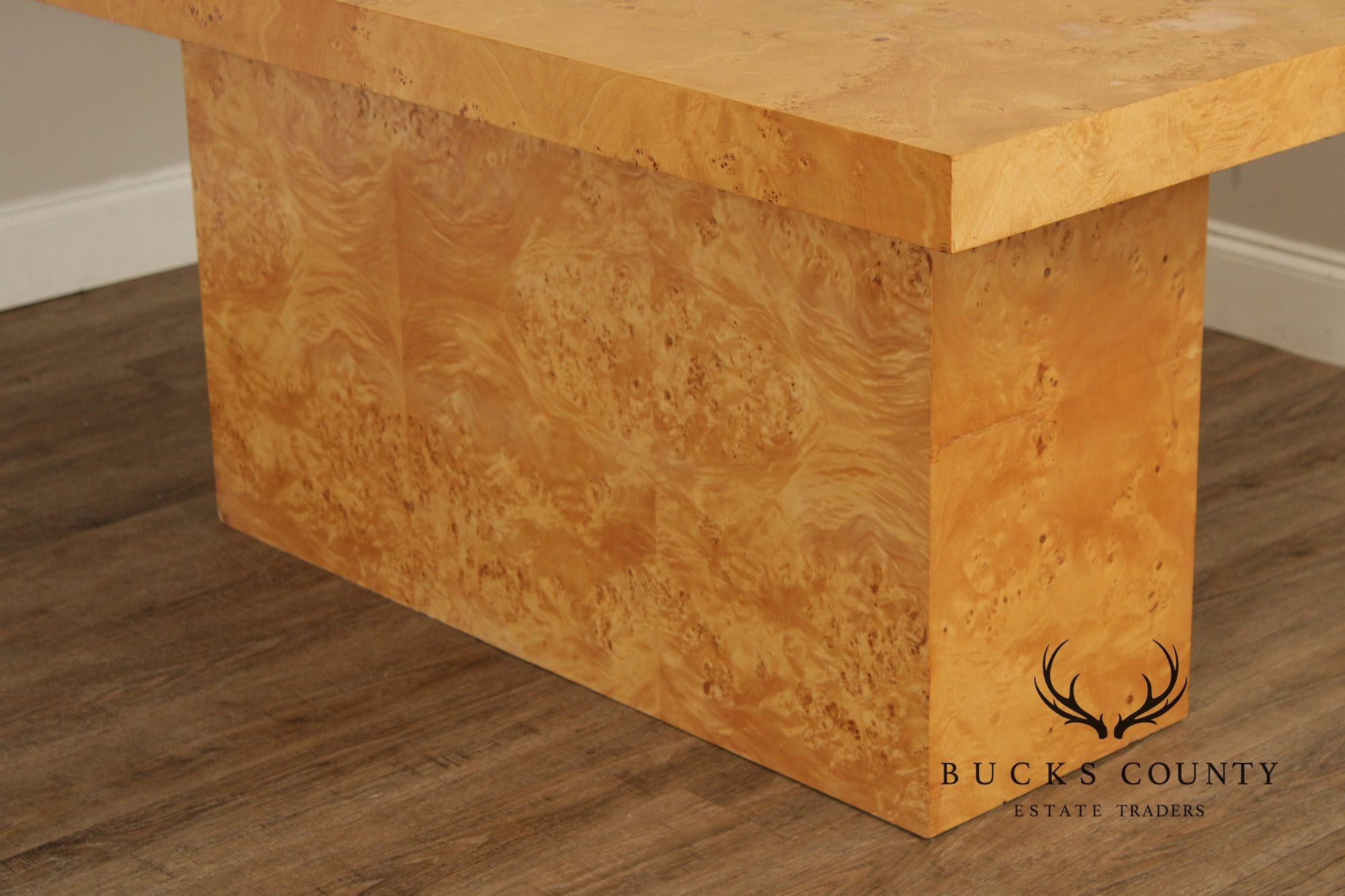 Milo Baughman Style Burlwood Extension Dining Table with 2 Leaves