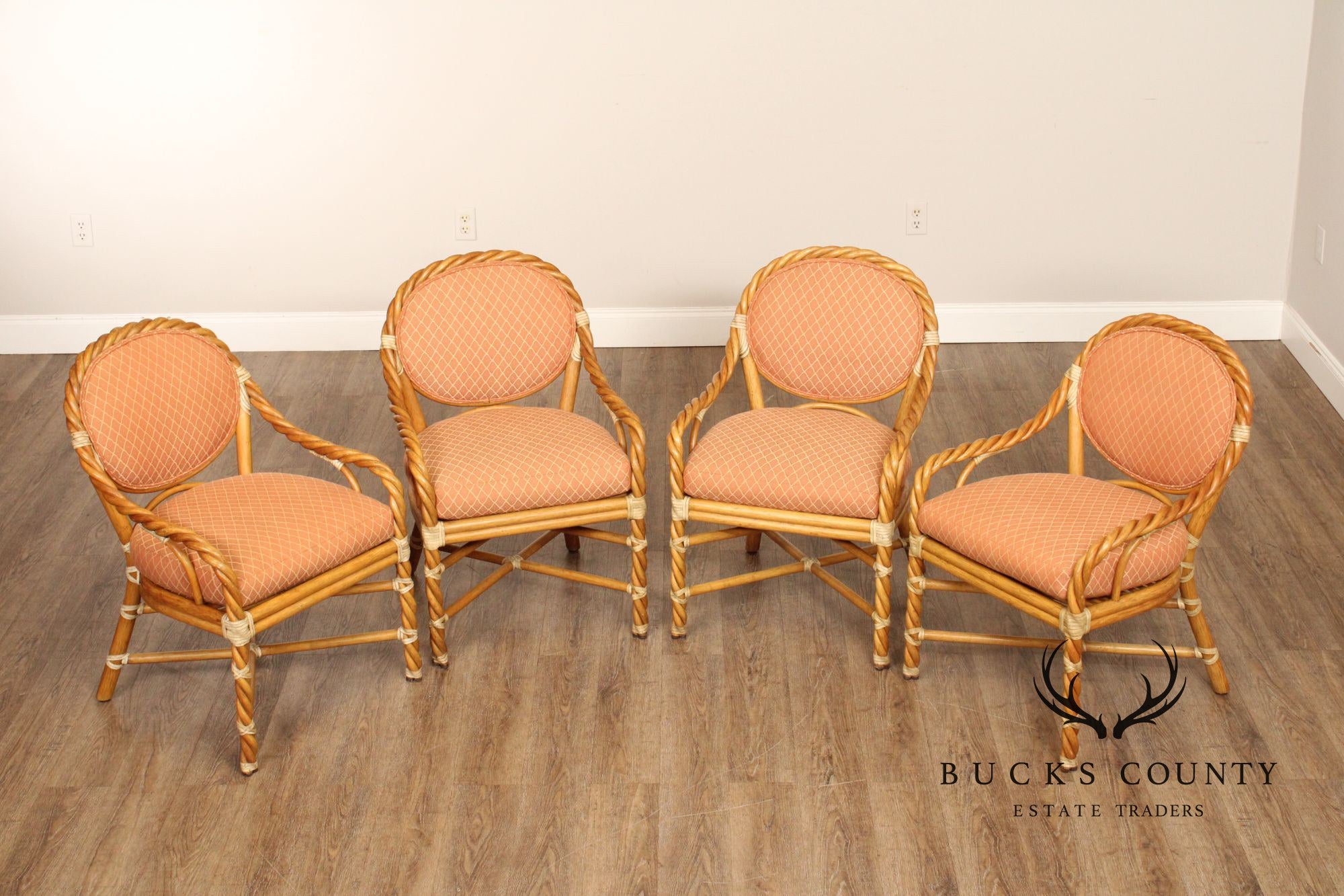 McGuire Set of Four Rattan Armchairs