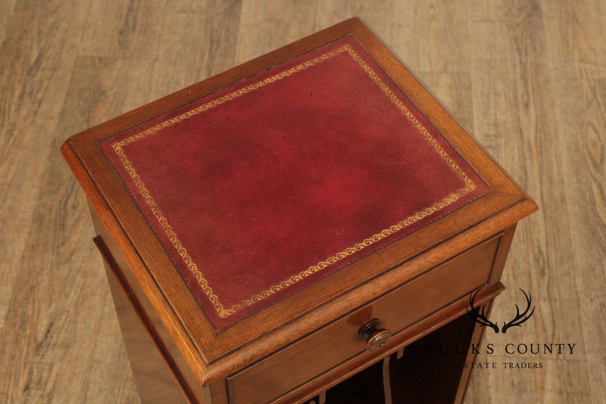 Traditional Style Small Mahogany Ledger Cabinet With Vertical Slots And Single Drawer