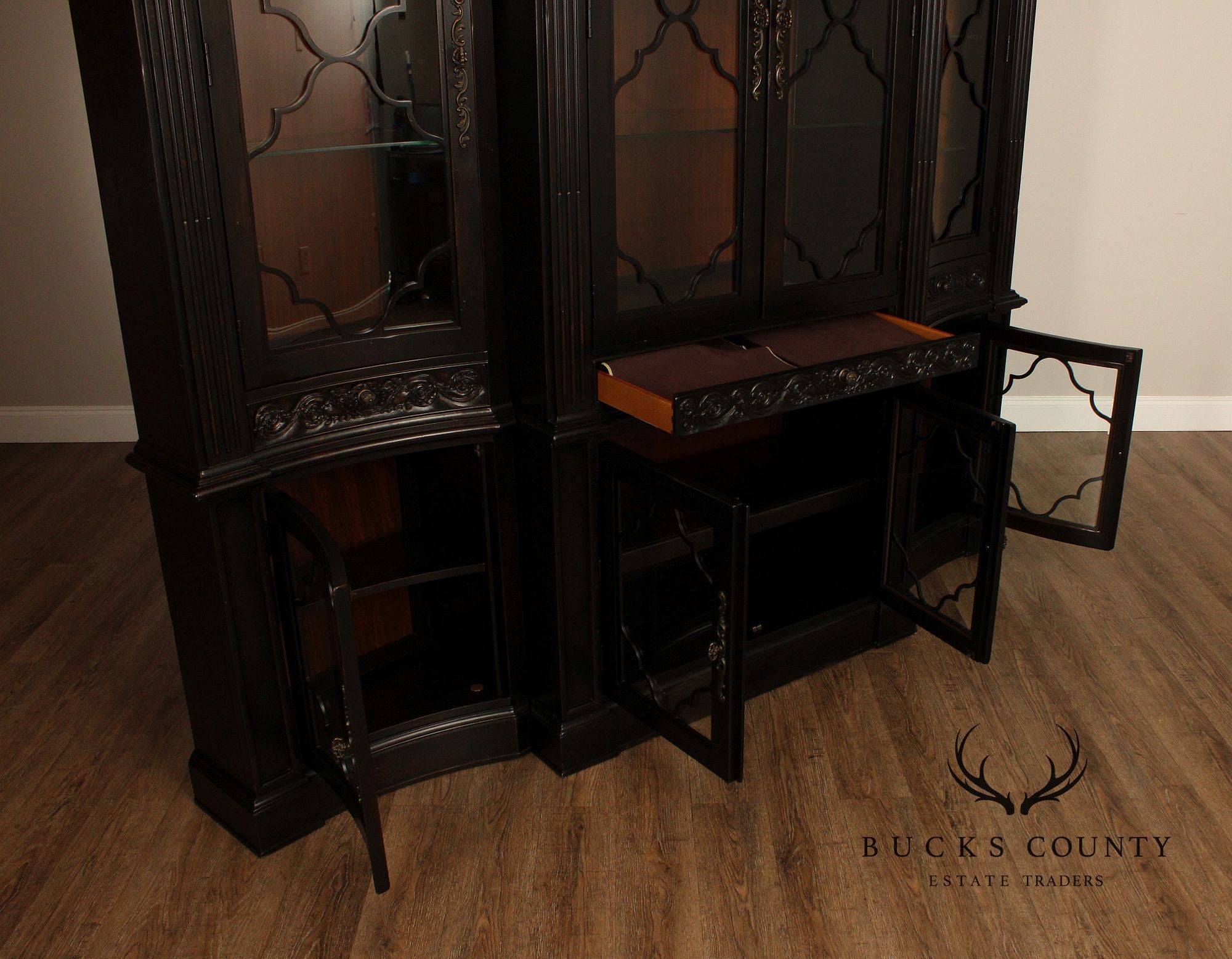 Tuscan Style Large Ebonized Display Cabinet