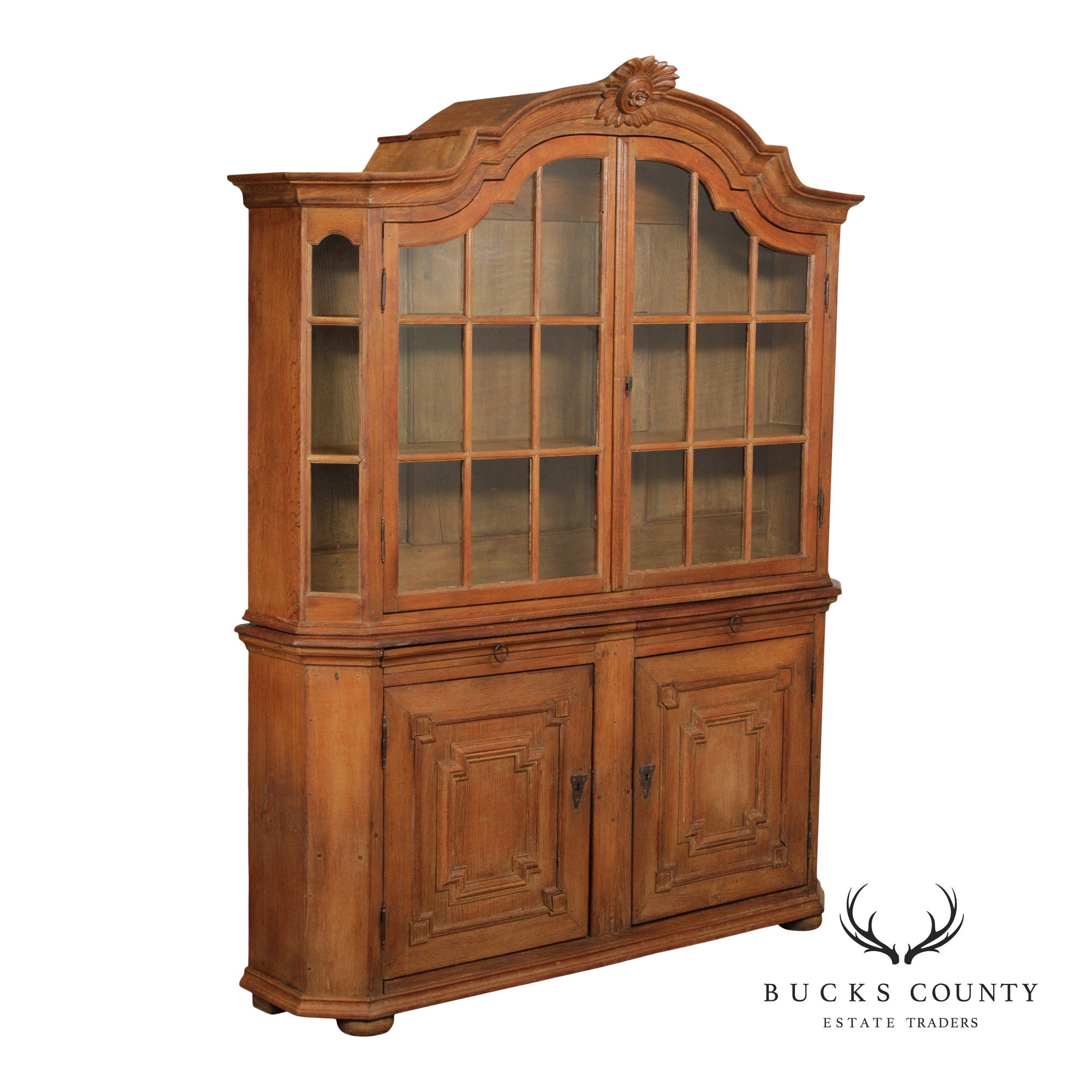 Antique 18th Century German Oak Baroque Vitrine Display Cabinet