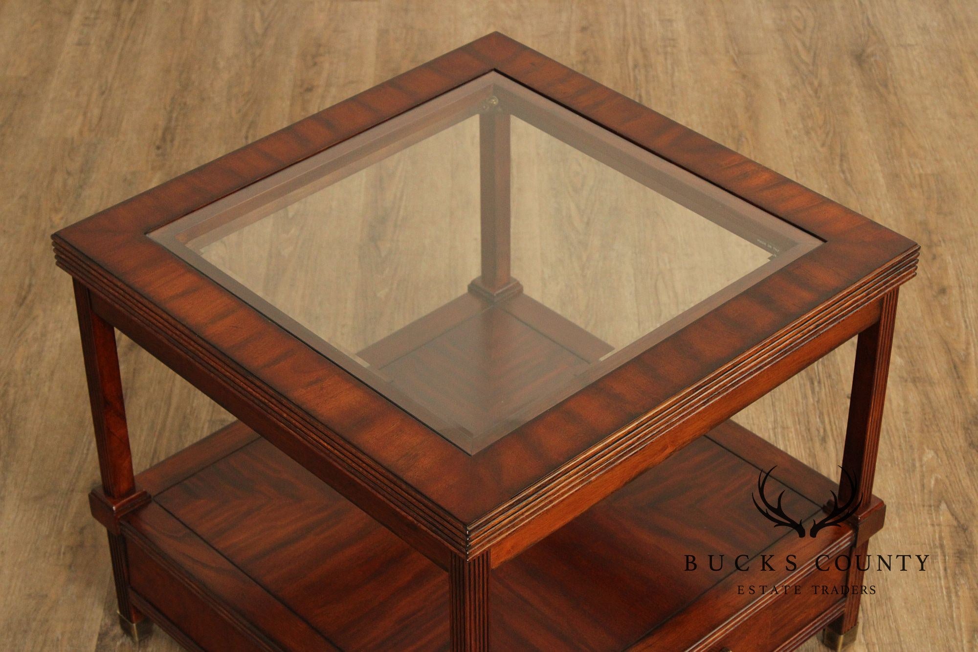 Regency Style Square Mahogany Glass Top End Table