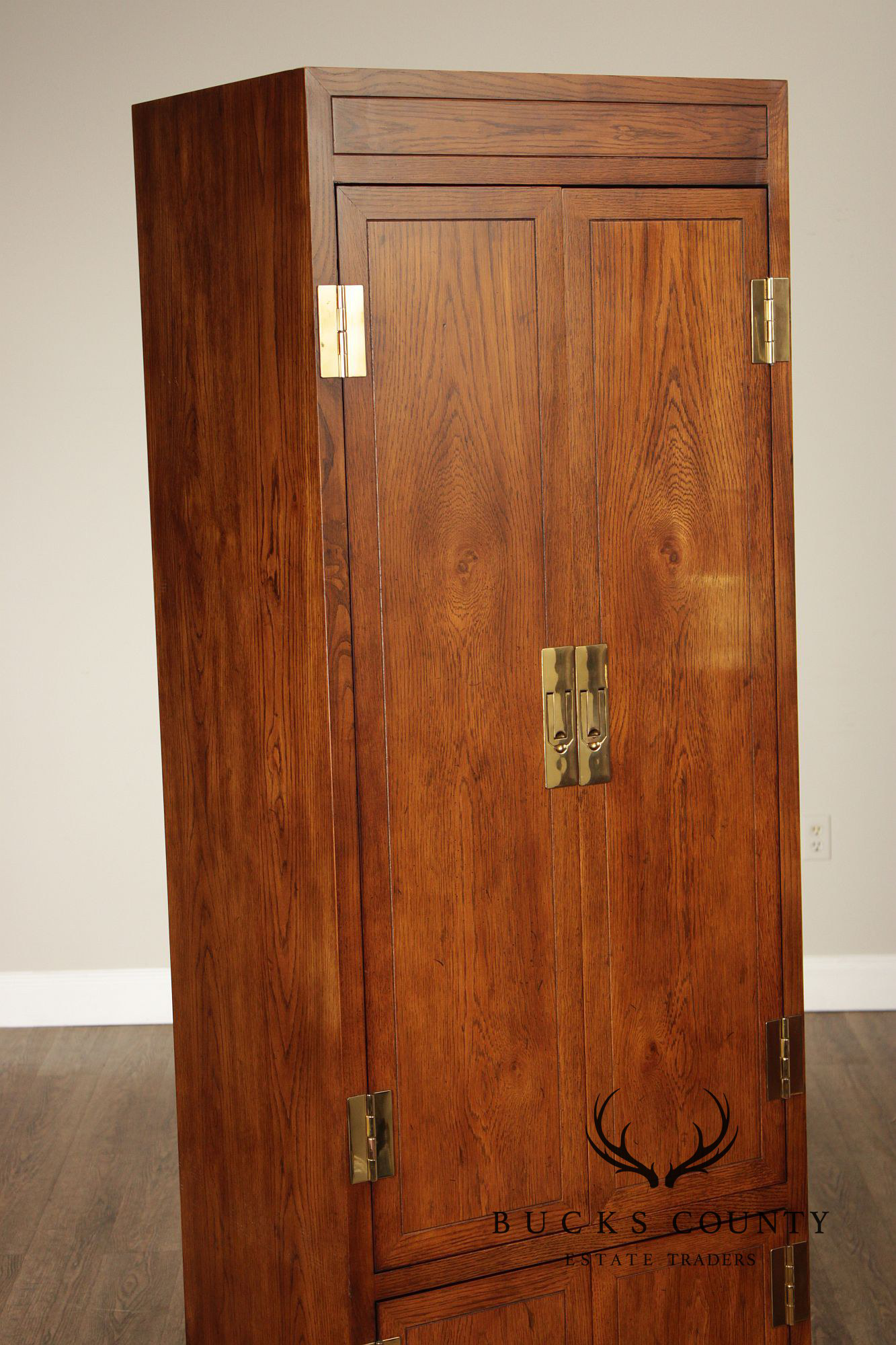 Henredon 'Scene One' Pair of Campaign Style Bedroom Armoire Cabinets