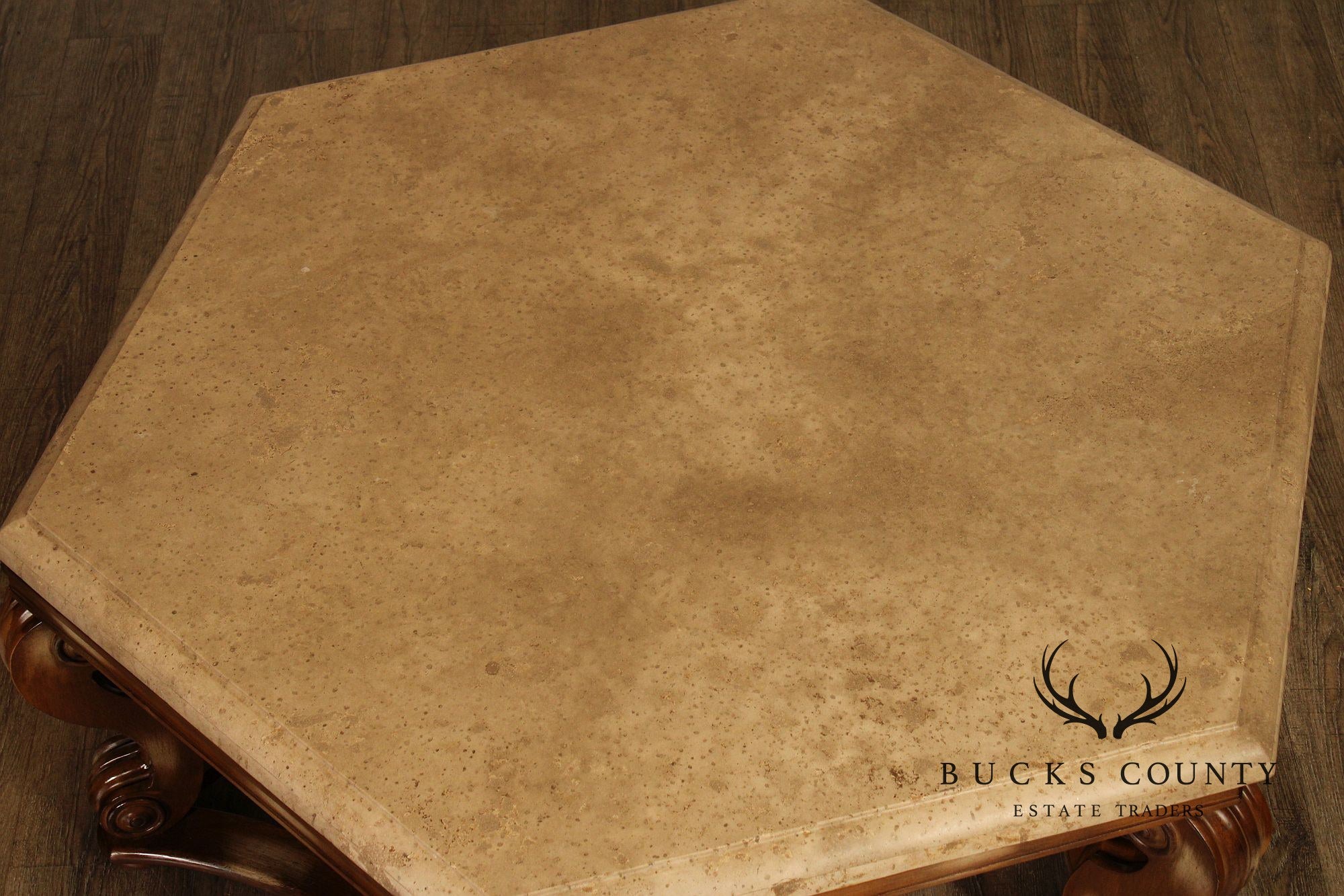Century Furniture Tuscan Style Large Travertine Top Hexagonal Coffee Table