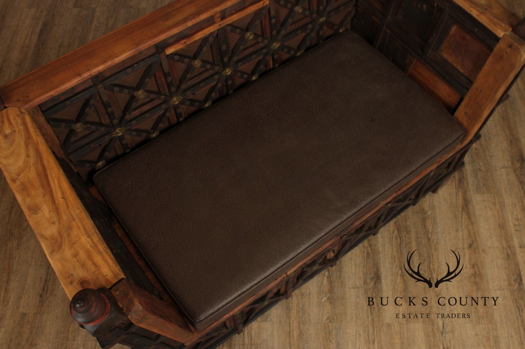 Antique Indian Teak Dowry Chest Settee