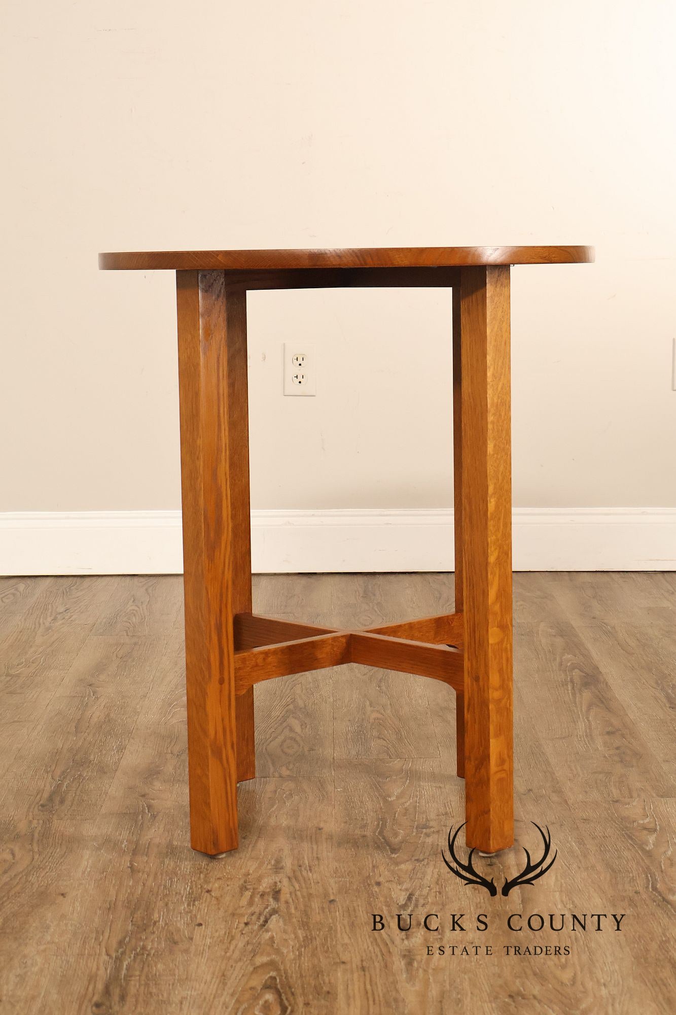 Stickley Mission Ellis Inlaid Round Oak Side Table