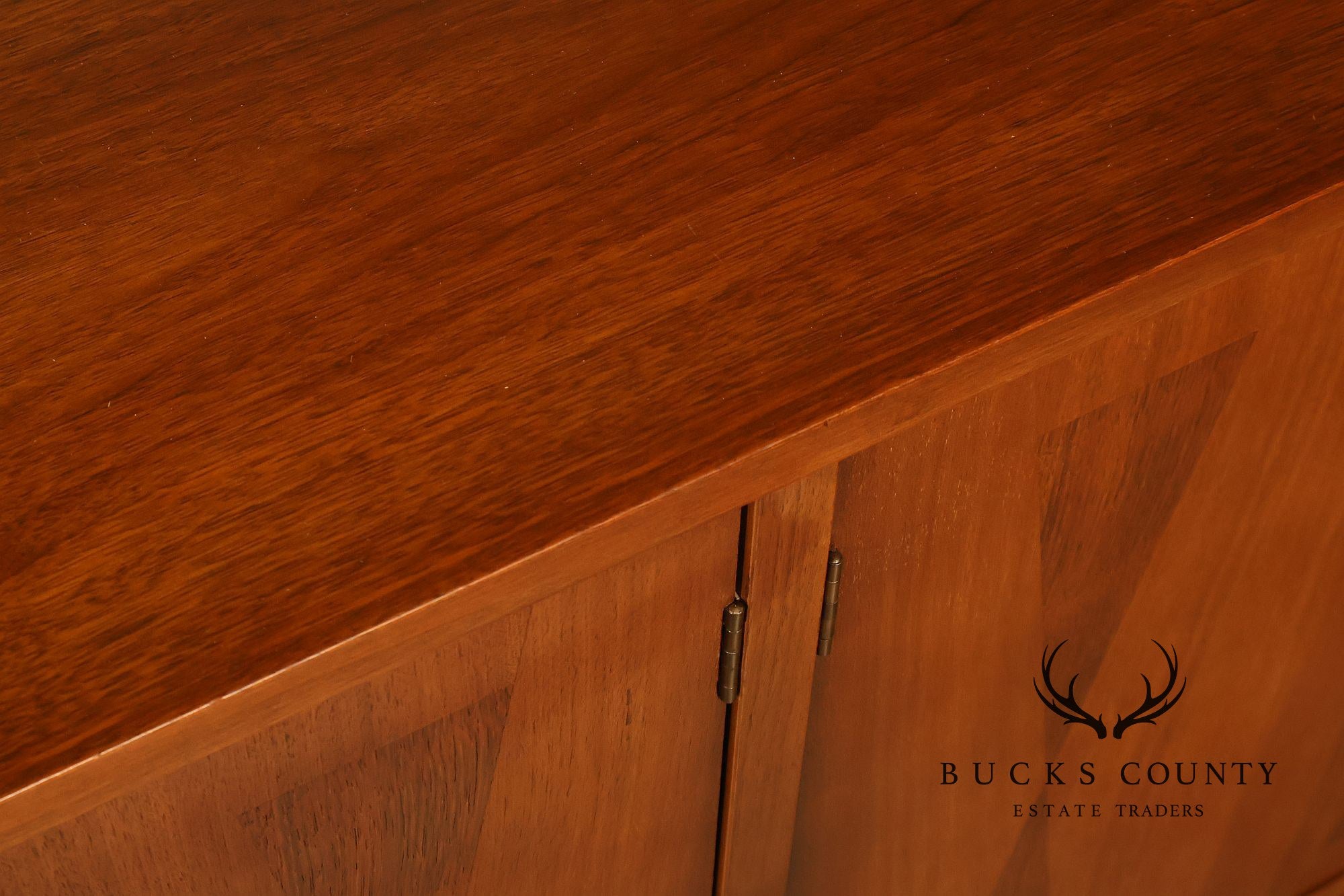 Stanley Mid Century Modern Walnut & Rosewood Inlaid Wall Unit Credenza
