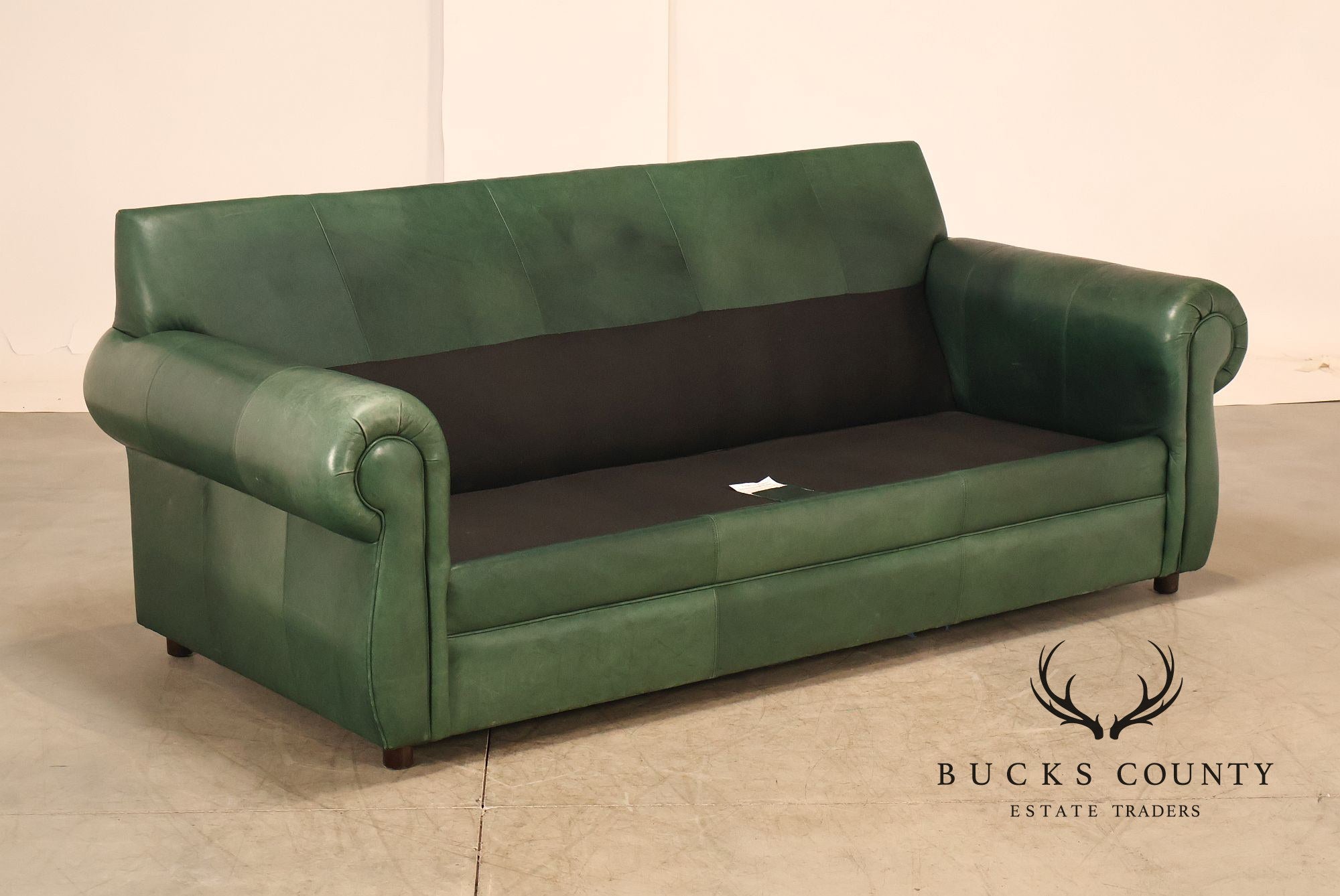 Ethan Allen Green Leather Sofa