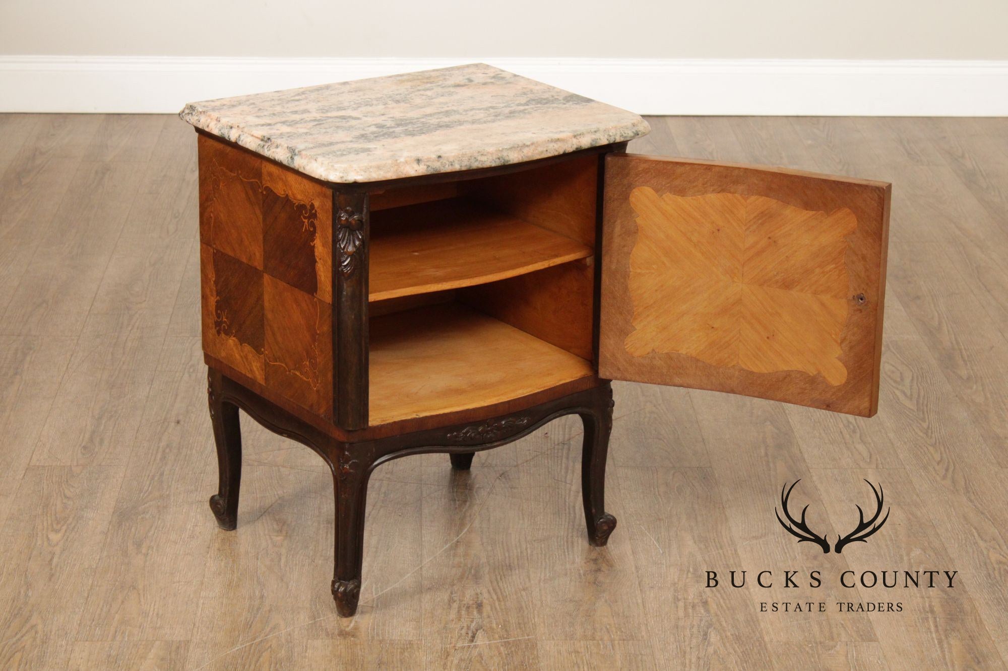 Italian Rococo Style Pair of Marble Top Nightstands