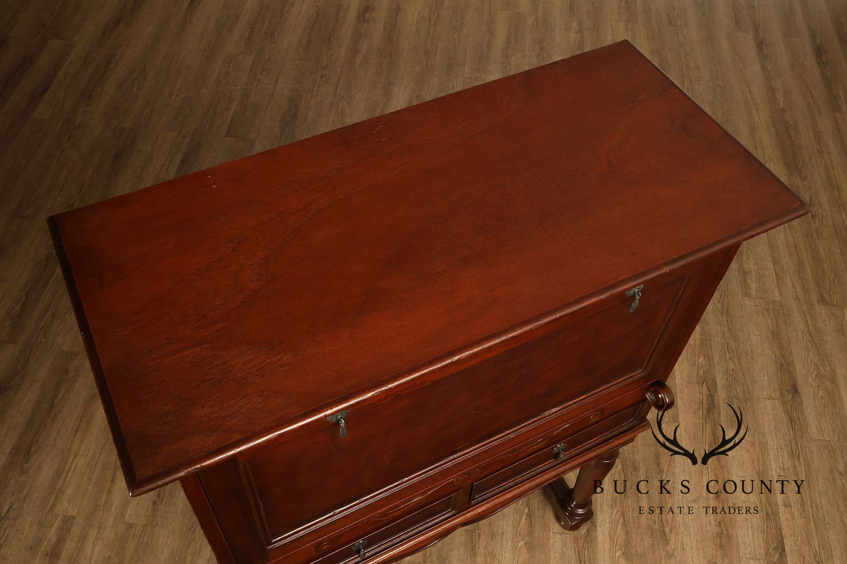 Traditional English Style Drop Front Bar Cabinet With A Stretcher Base