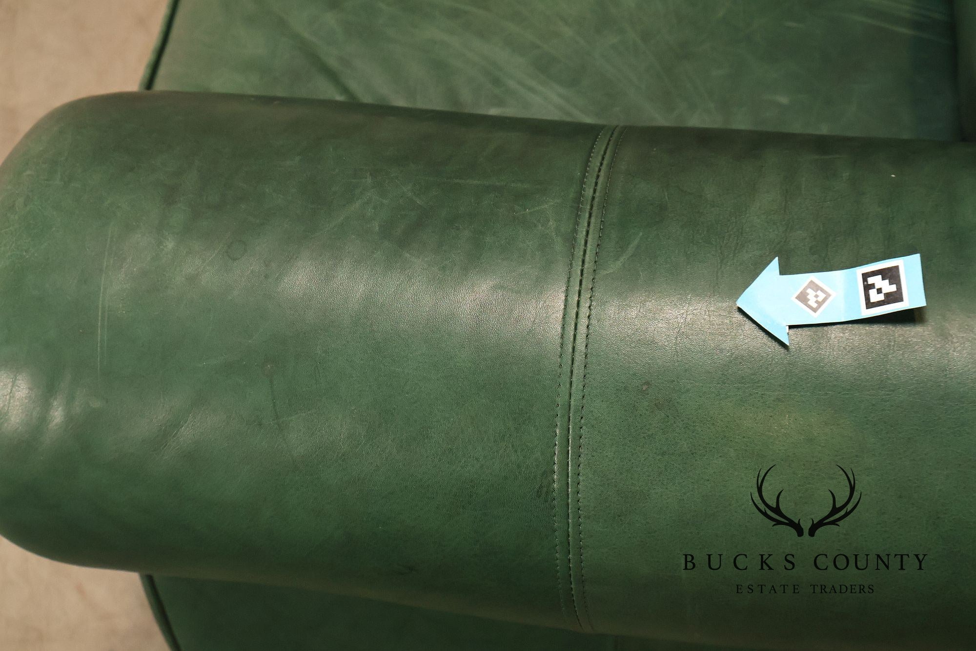 Ethan Allen Green Leather Sofa