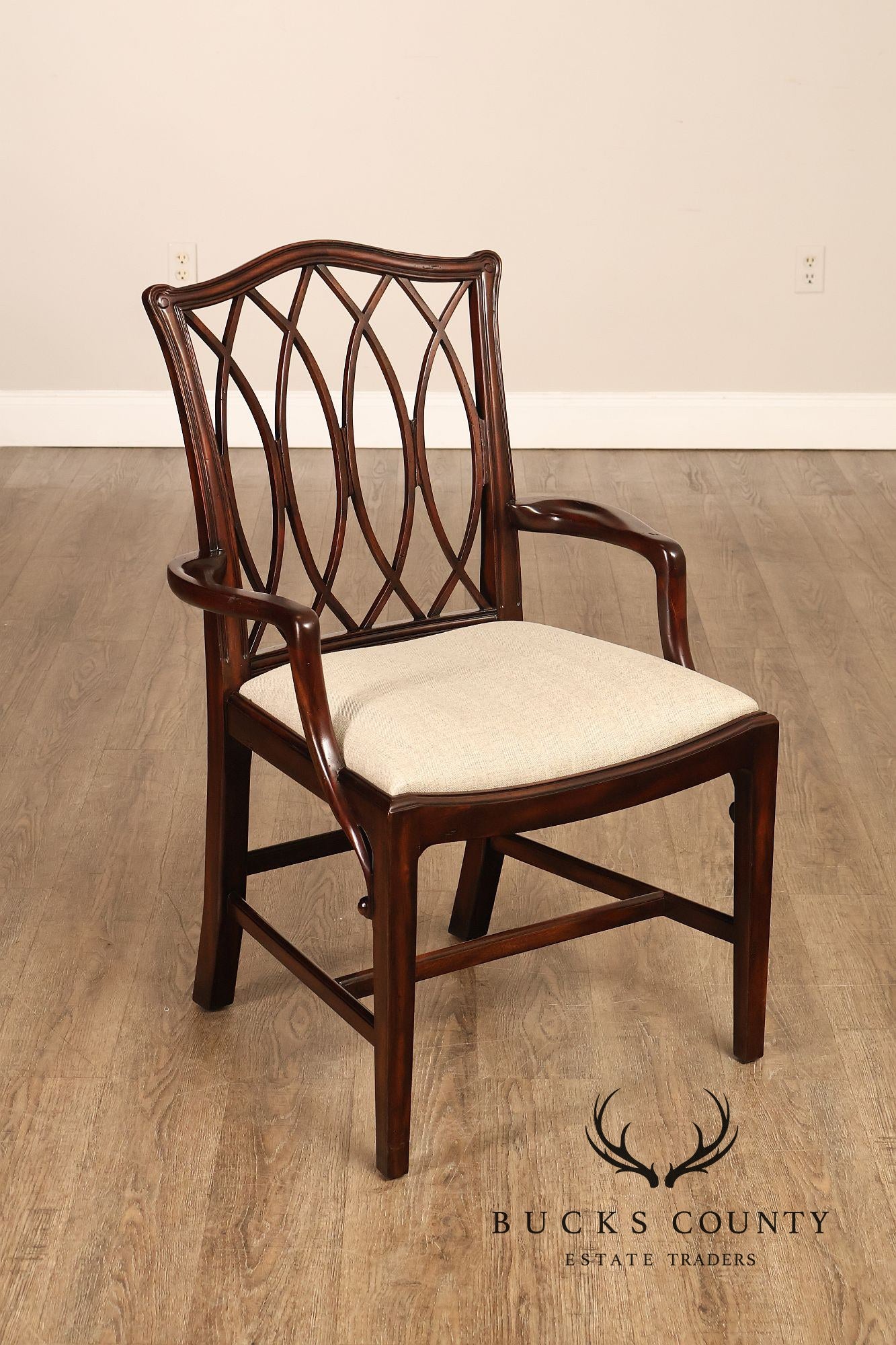 Theodore Alexander Pair Of Trellis Mahogany Dining Armchairs