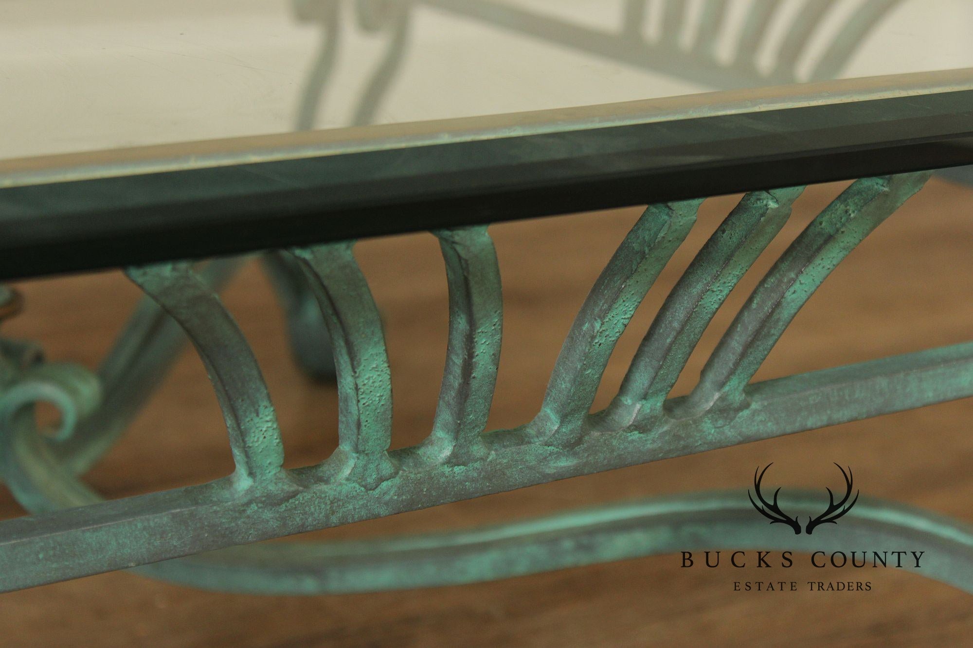 Baroque Style Glass Top Wrought Iron Coffee Table