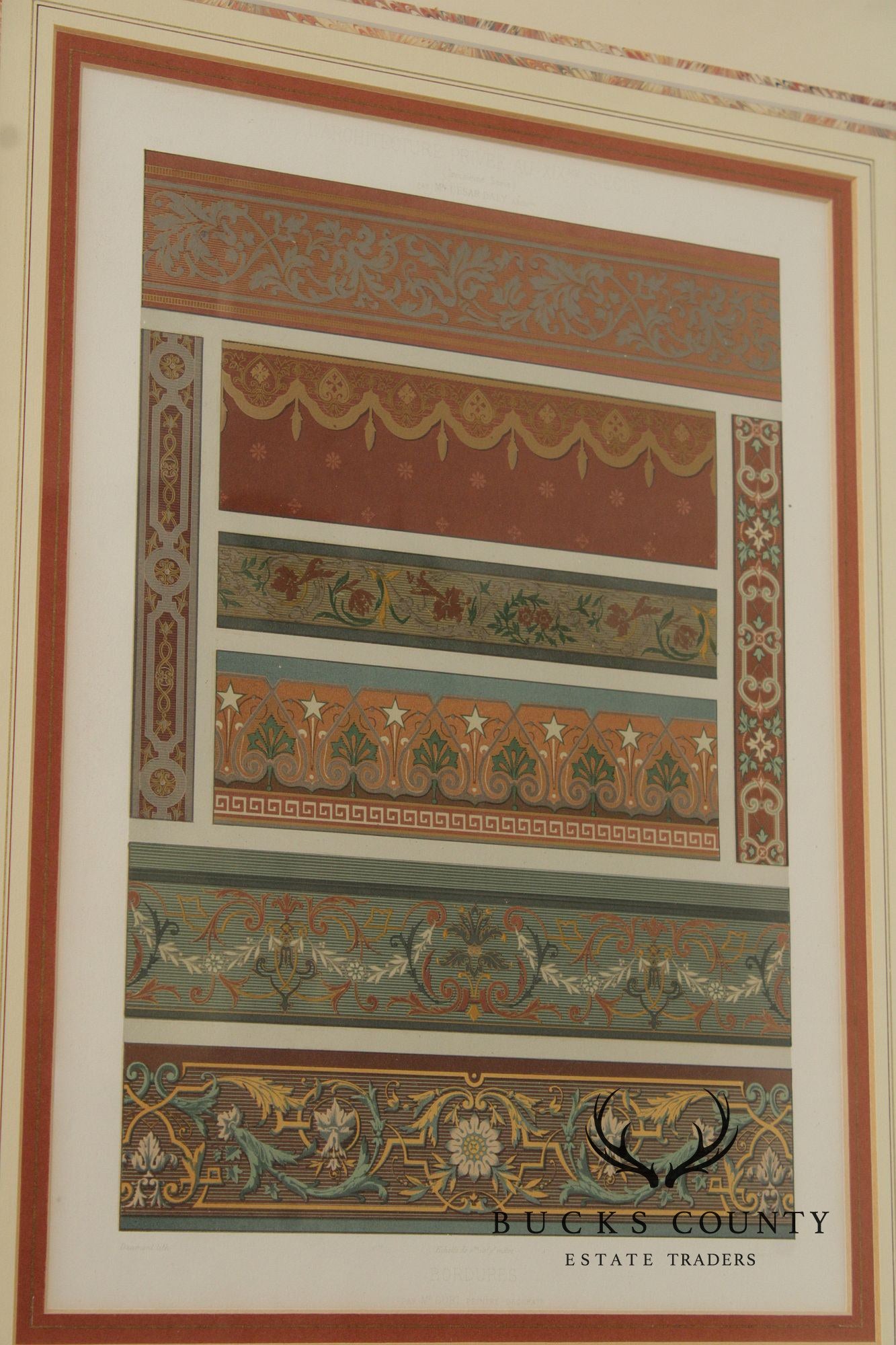 Framed Lithograph of Victorian Wallpaper Borders