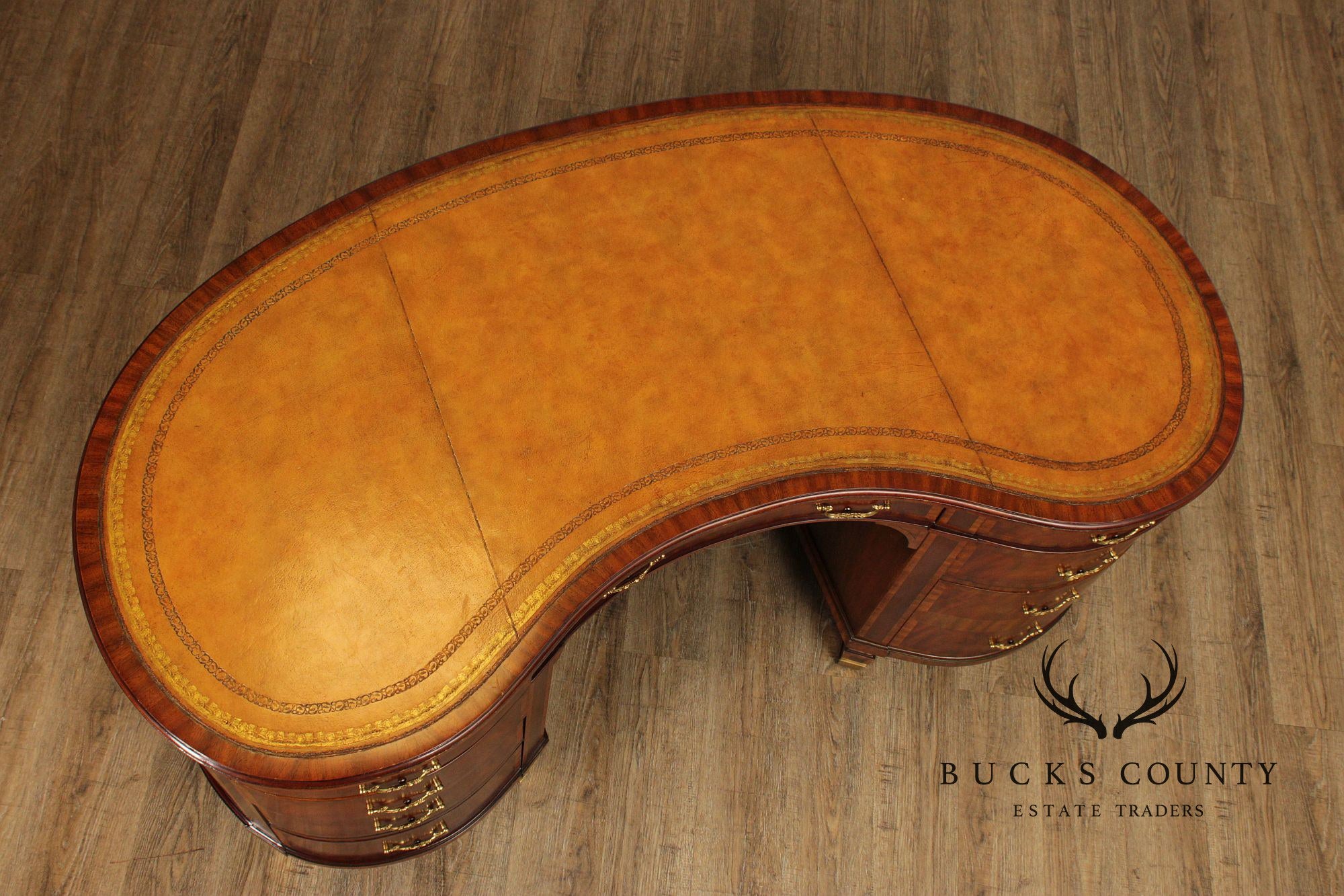 Maitland Smith Regency Style Mahogany Leather Top Kidney Desk